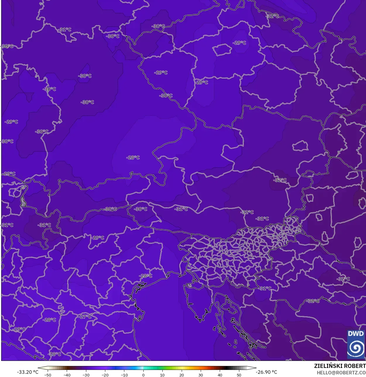 ICON model - Avusturya, 500 hPa Sıcaklık