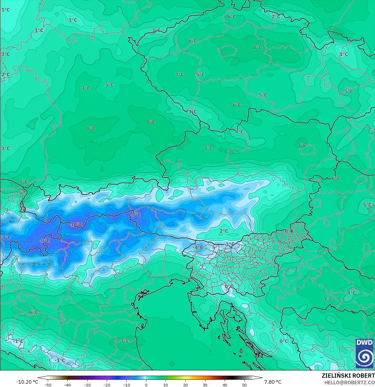 ICON model - Avusturya, 850 hPa Sıcaklık