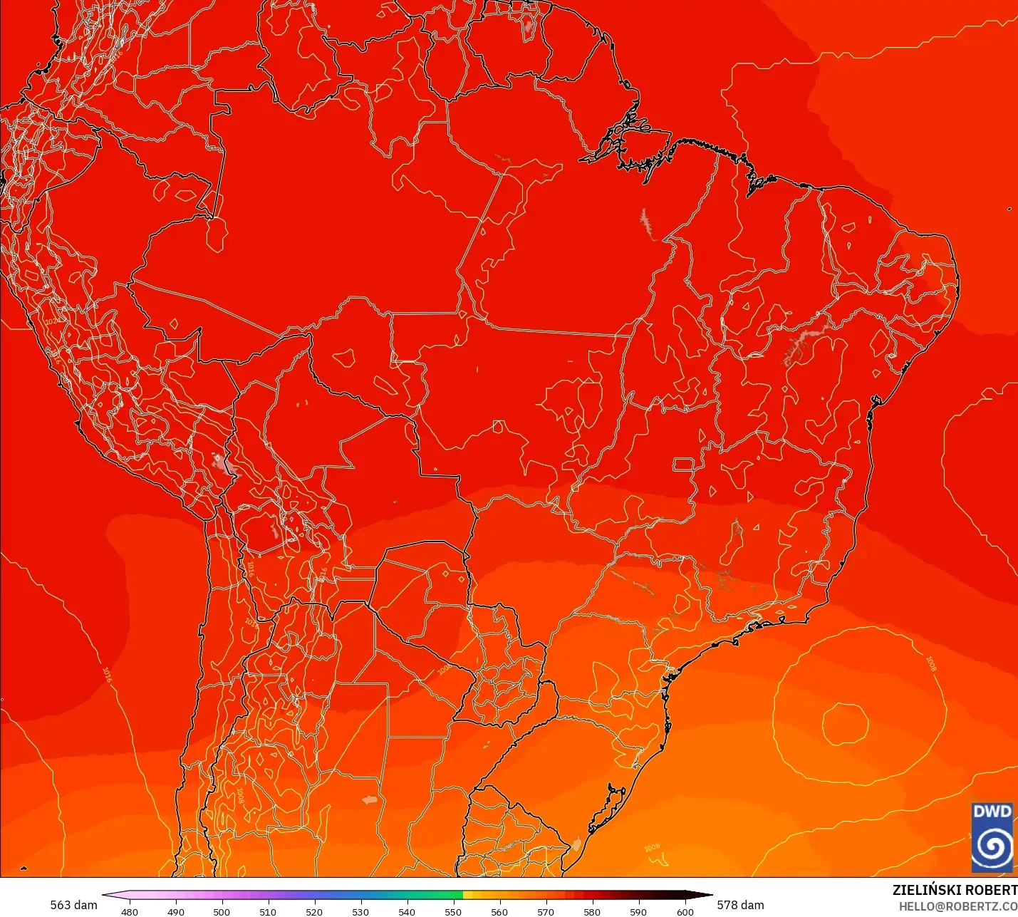 ICON model - Brezilya, 500 hPa’da jeopotansiyel yükseklik