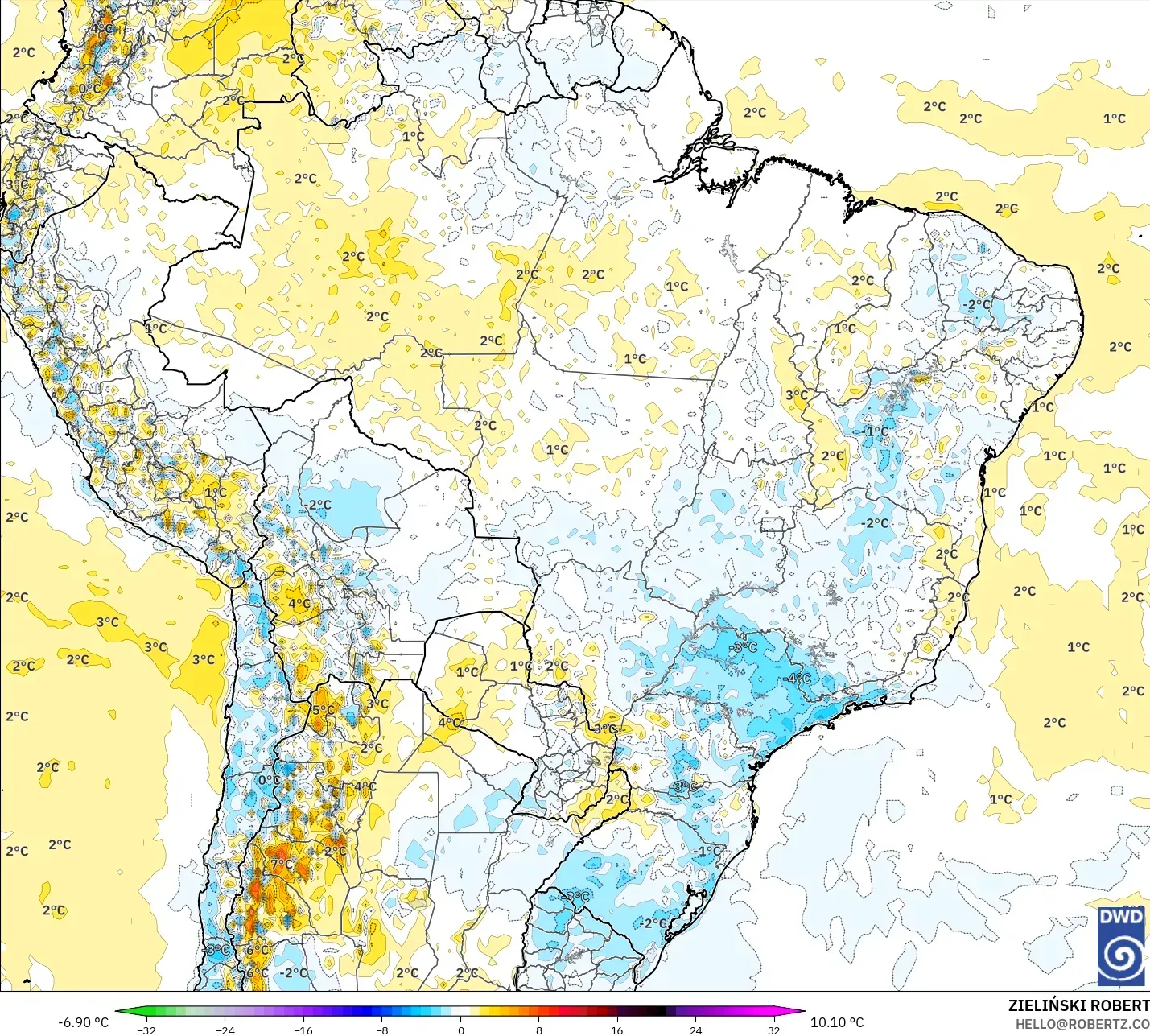 ICON model - Brezilya, 2 m Sıcaklık Anomalisi