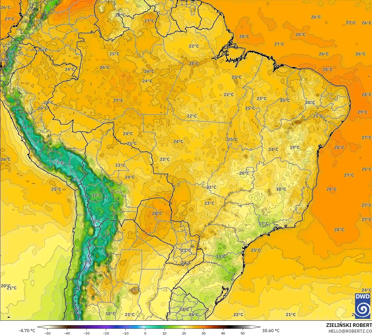 ICON model - Brezilya, 2 m Sıcaklık