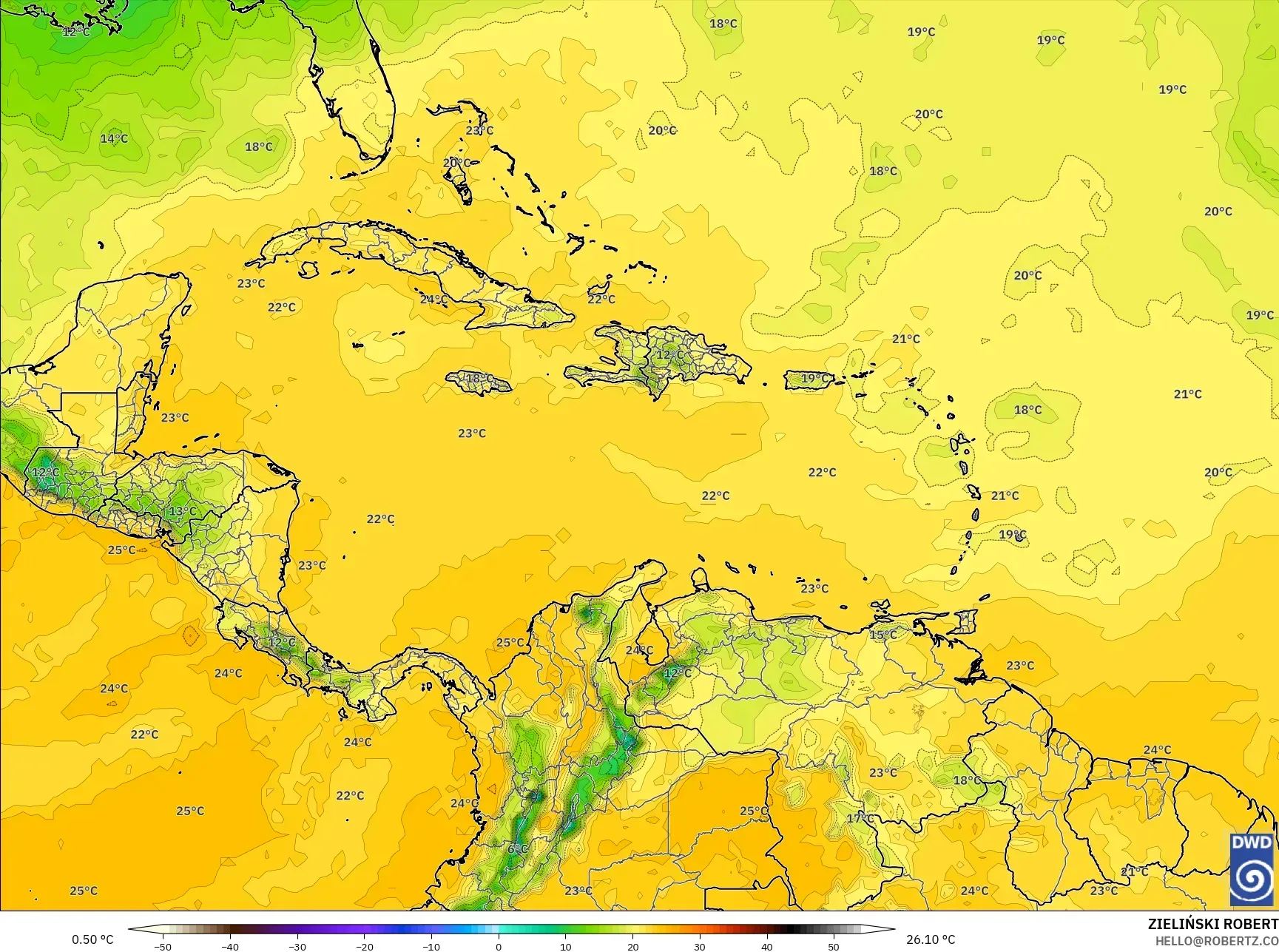ICON model - Karayipler, 2 m Çiy Noktası
