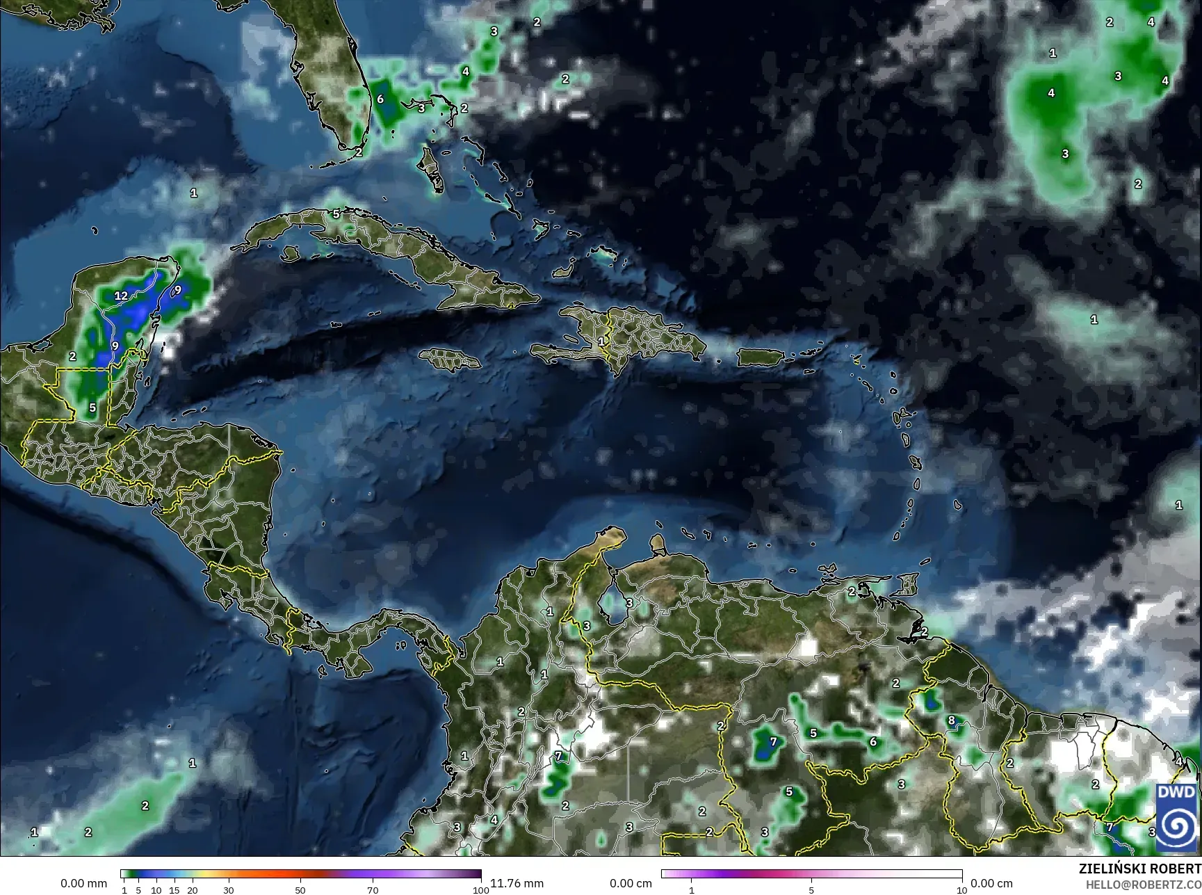 ICON model - Karayipler, Yağış, Bulut ve Basınç