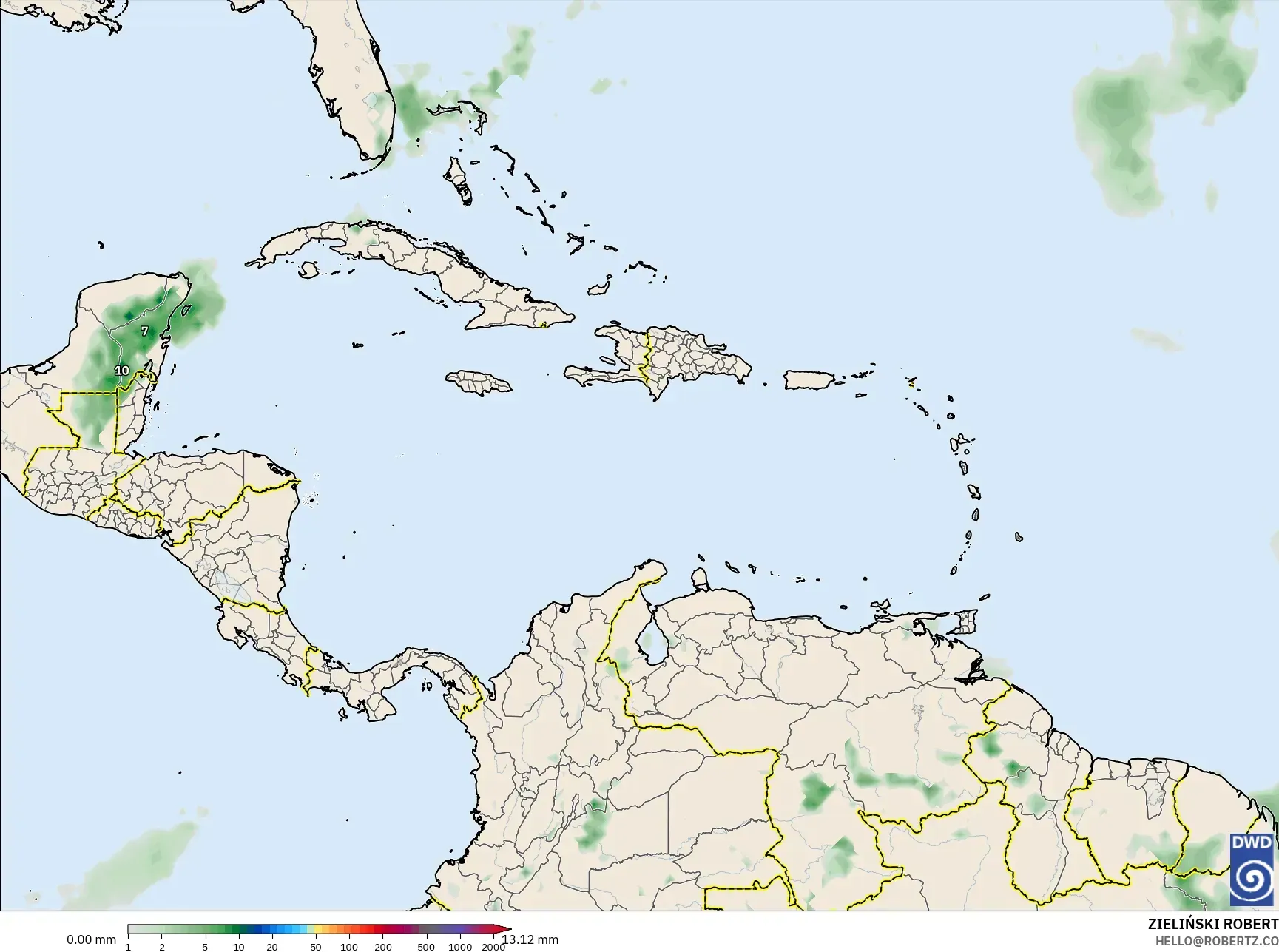 ICON model - Karayipler, Yağış Birikimi