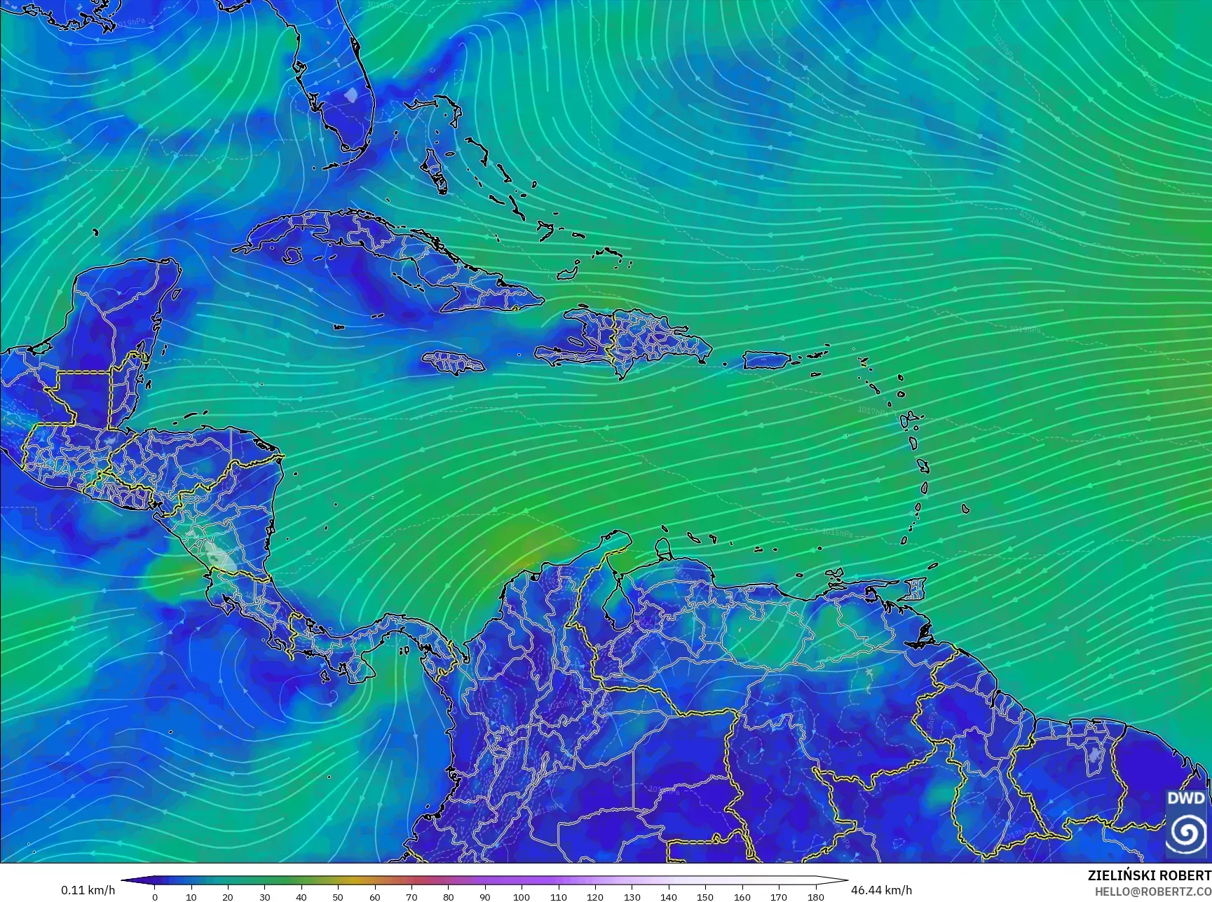 ICON model - Karayipler, 10 m Rüzgâr