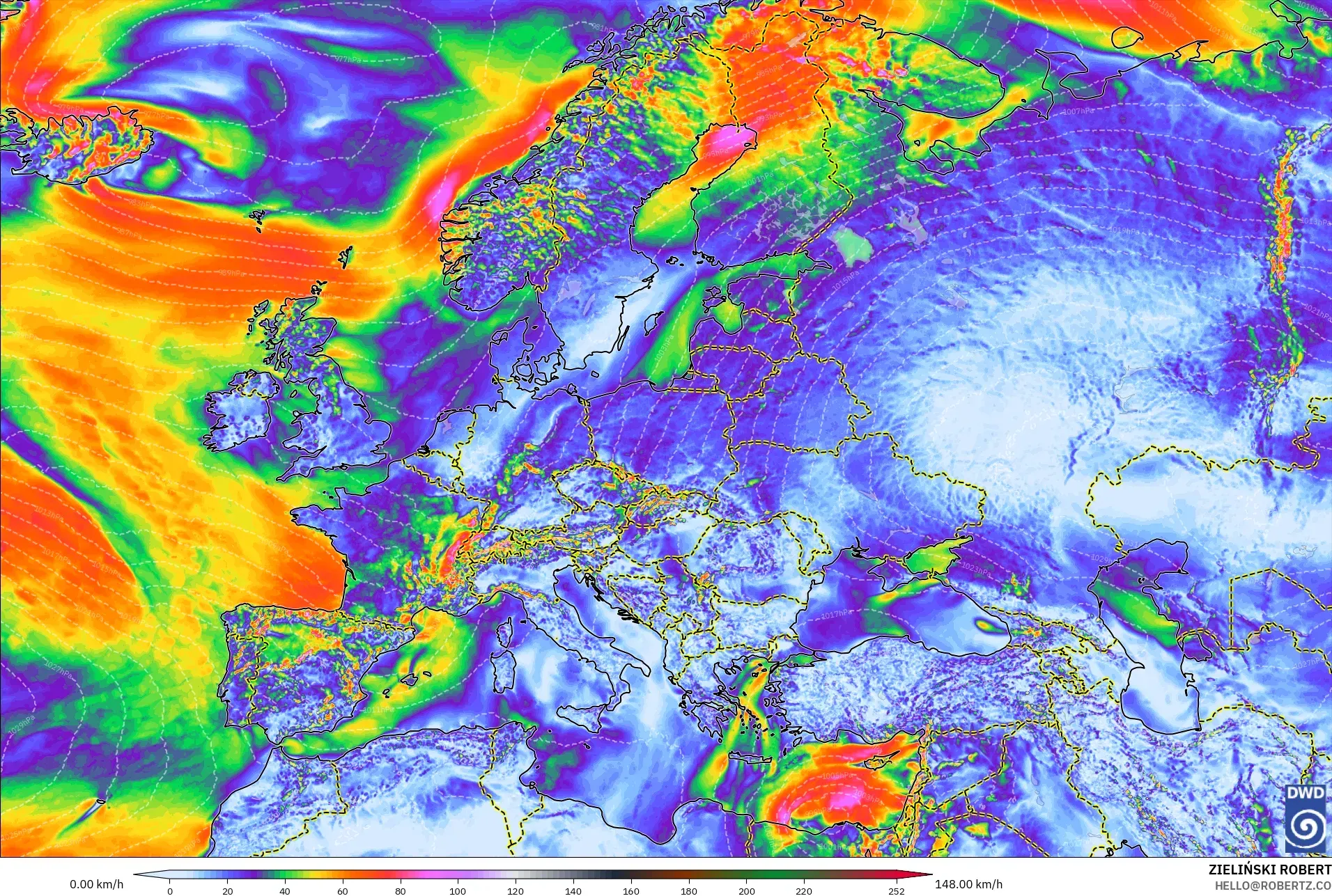 ICON model - Avrupa, En Yüksek Rüzgâr