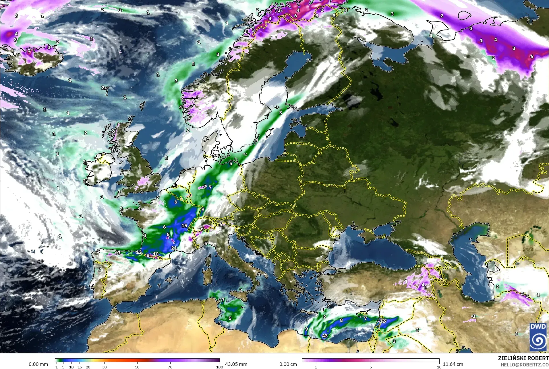 ICON model - Avrupa, Yağış, Bulut ve Basınç