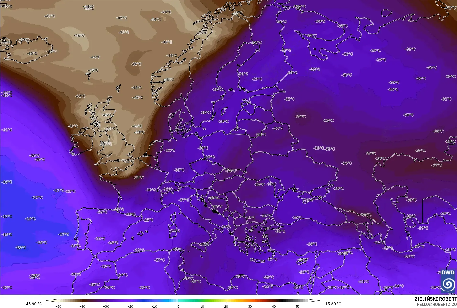 ICON model - Avrupa, 500 hPa Sıcaklık