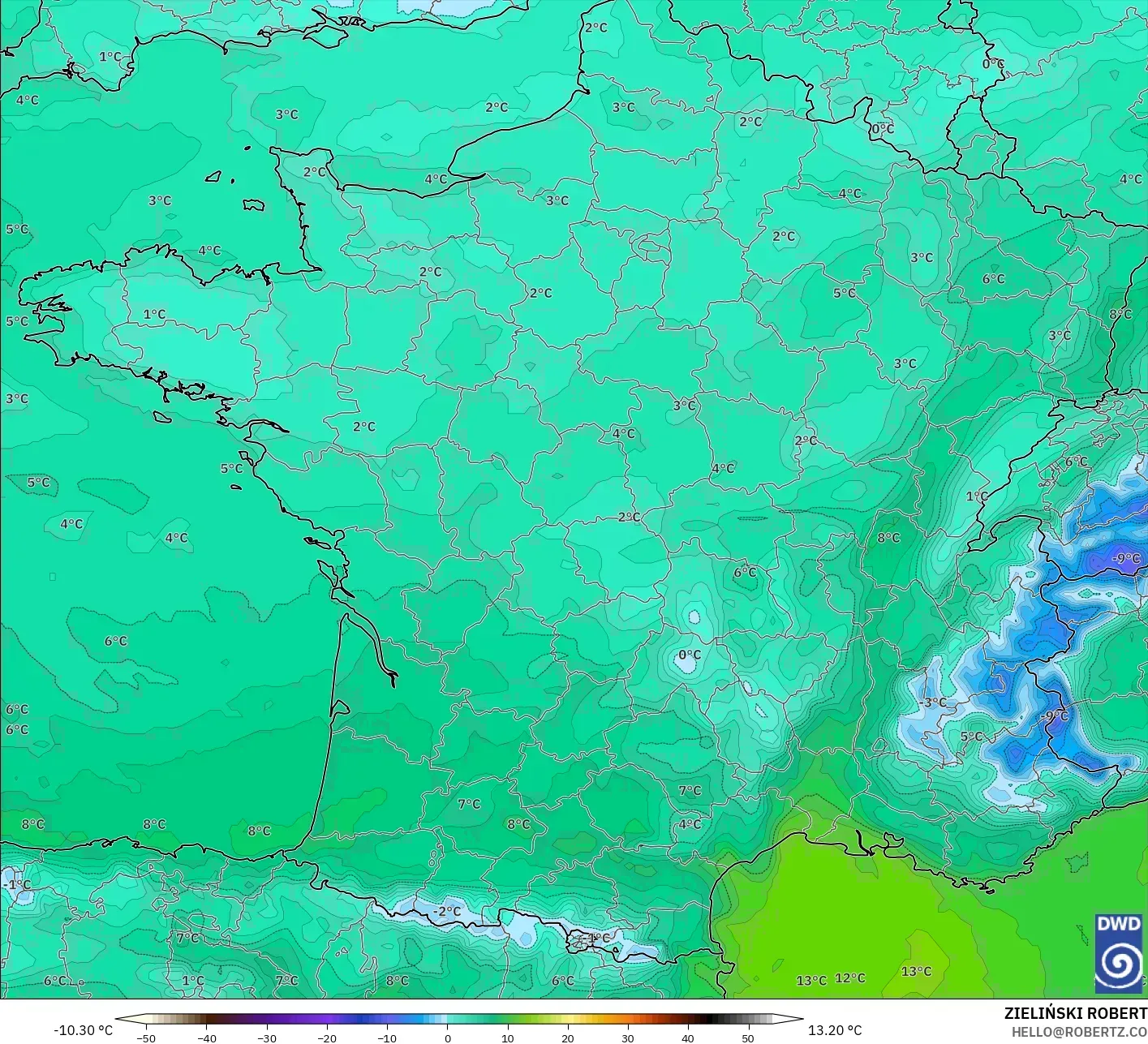 ICON model - Fransa, 2 m Çiy Noktası