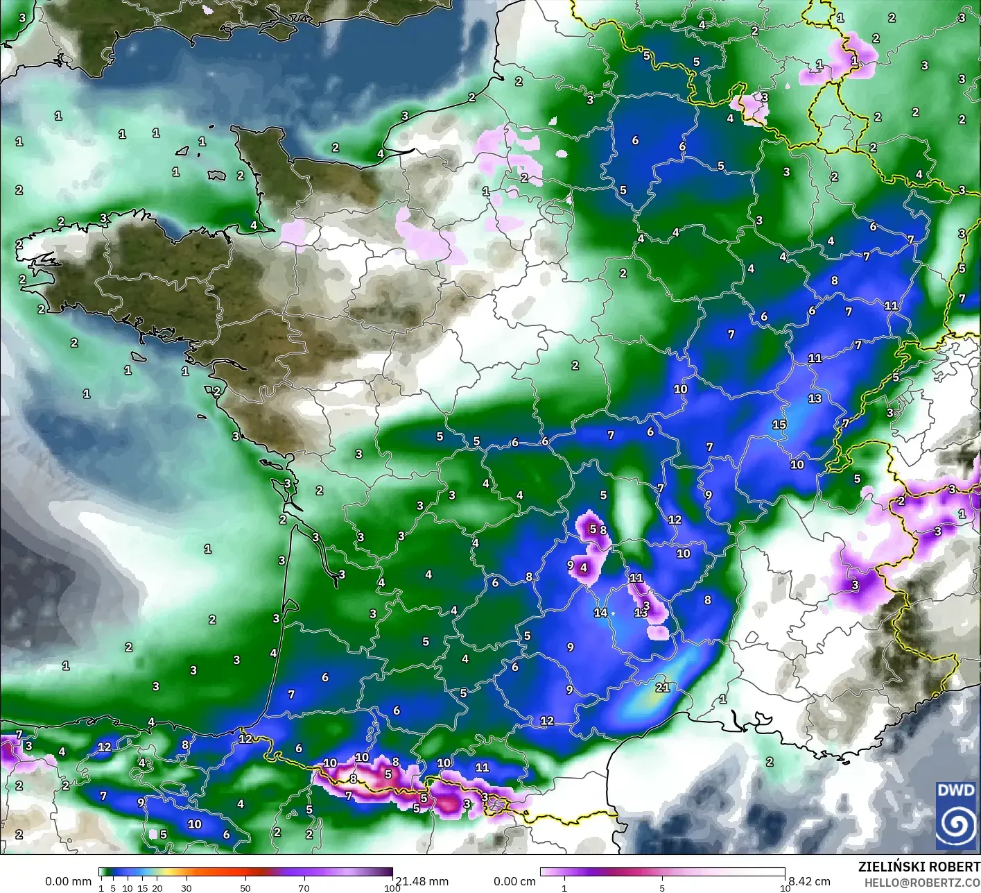 ICON model - Fransa, Yağış, Bulut ve Basınç