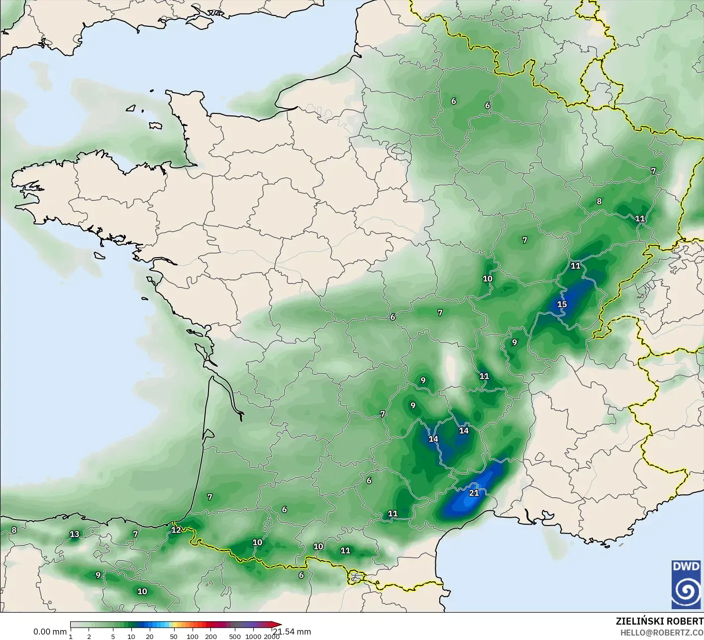 ICON model - Fransa, Yağış Birikimi