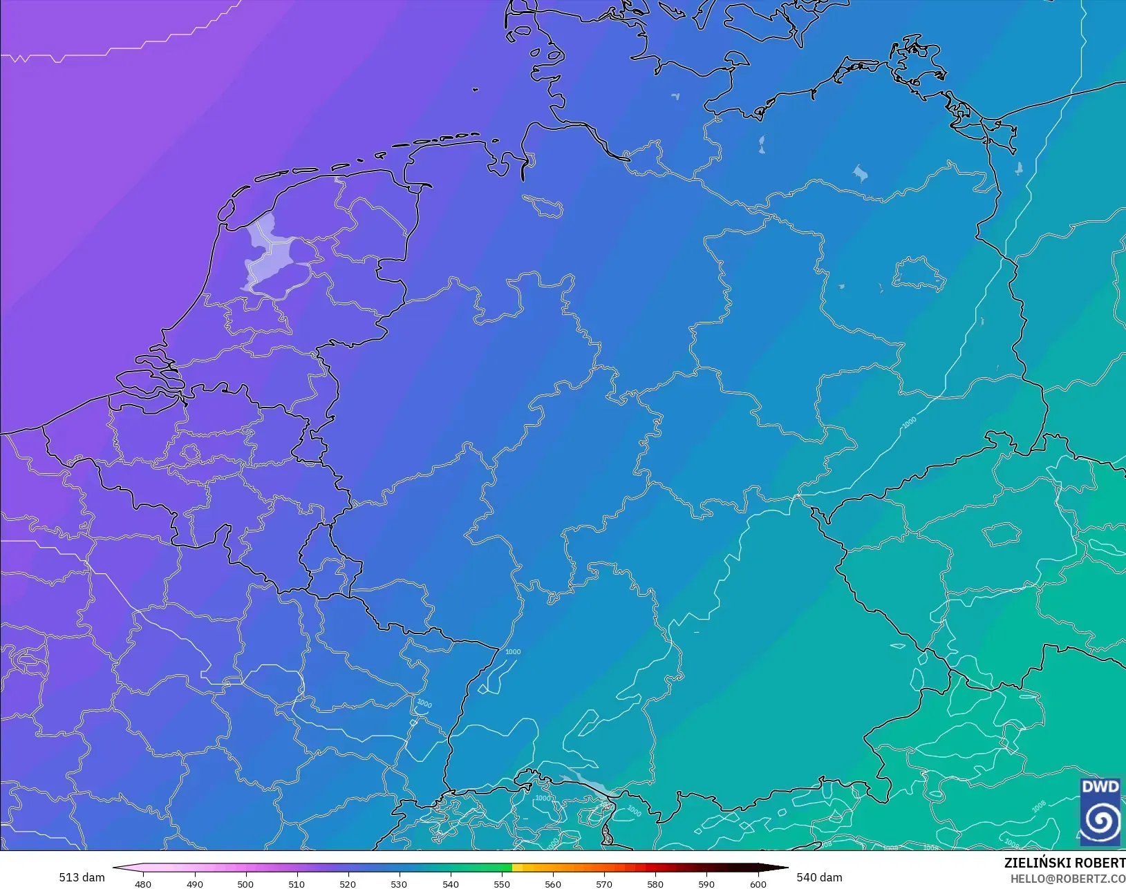 ICON model - Almanya, 500 hPa’da jeopotansiyel yükseklik