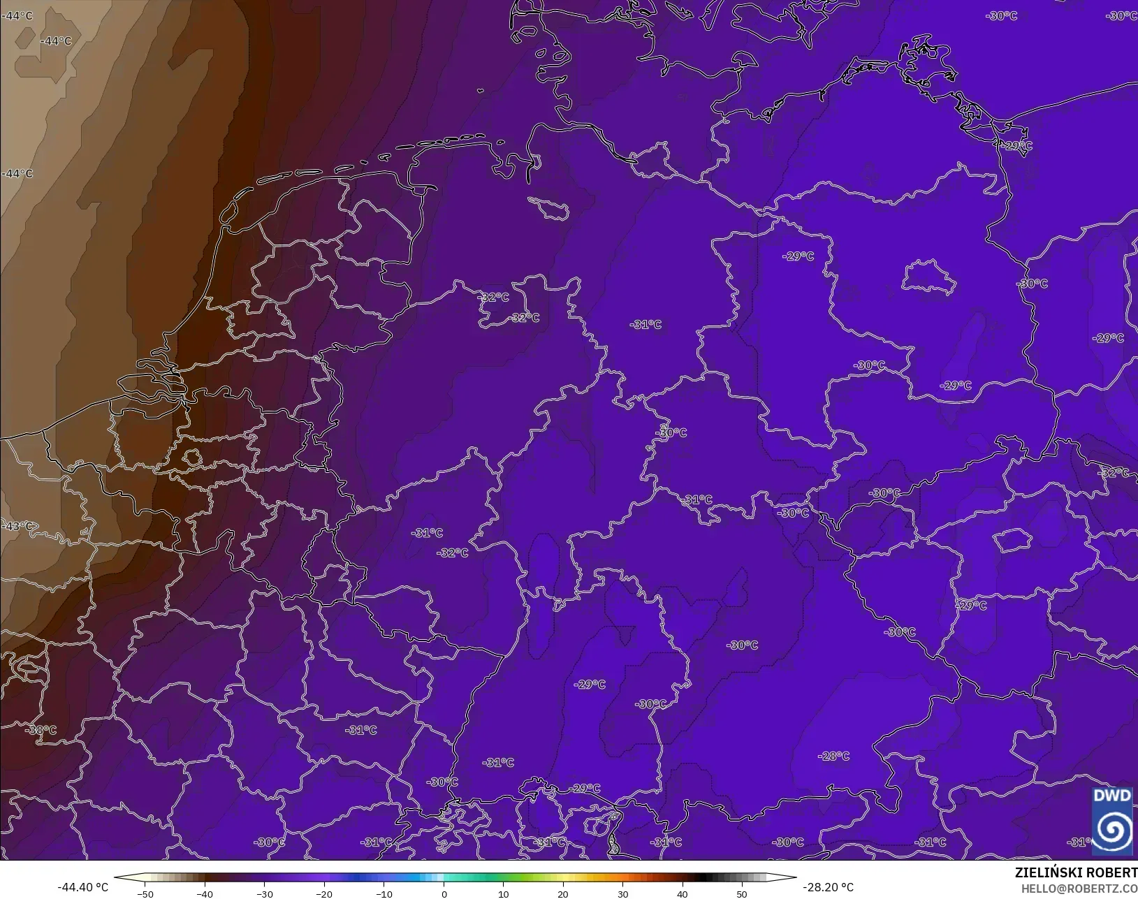 ICON model - Almanya, 500 hPa Sıcaklık