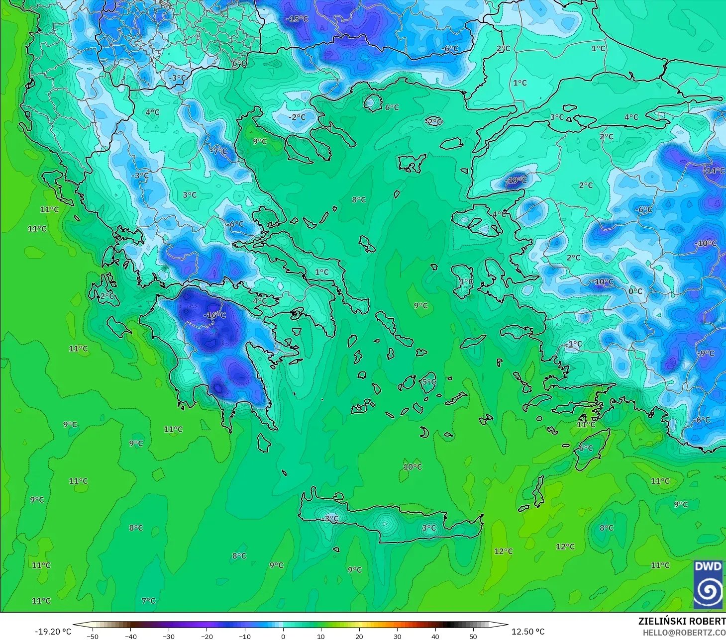 ICON model - Yunanistan, 2 m Çiy Noktası