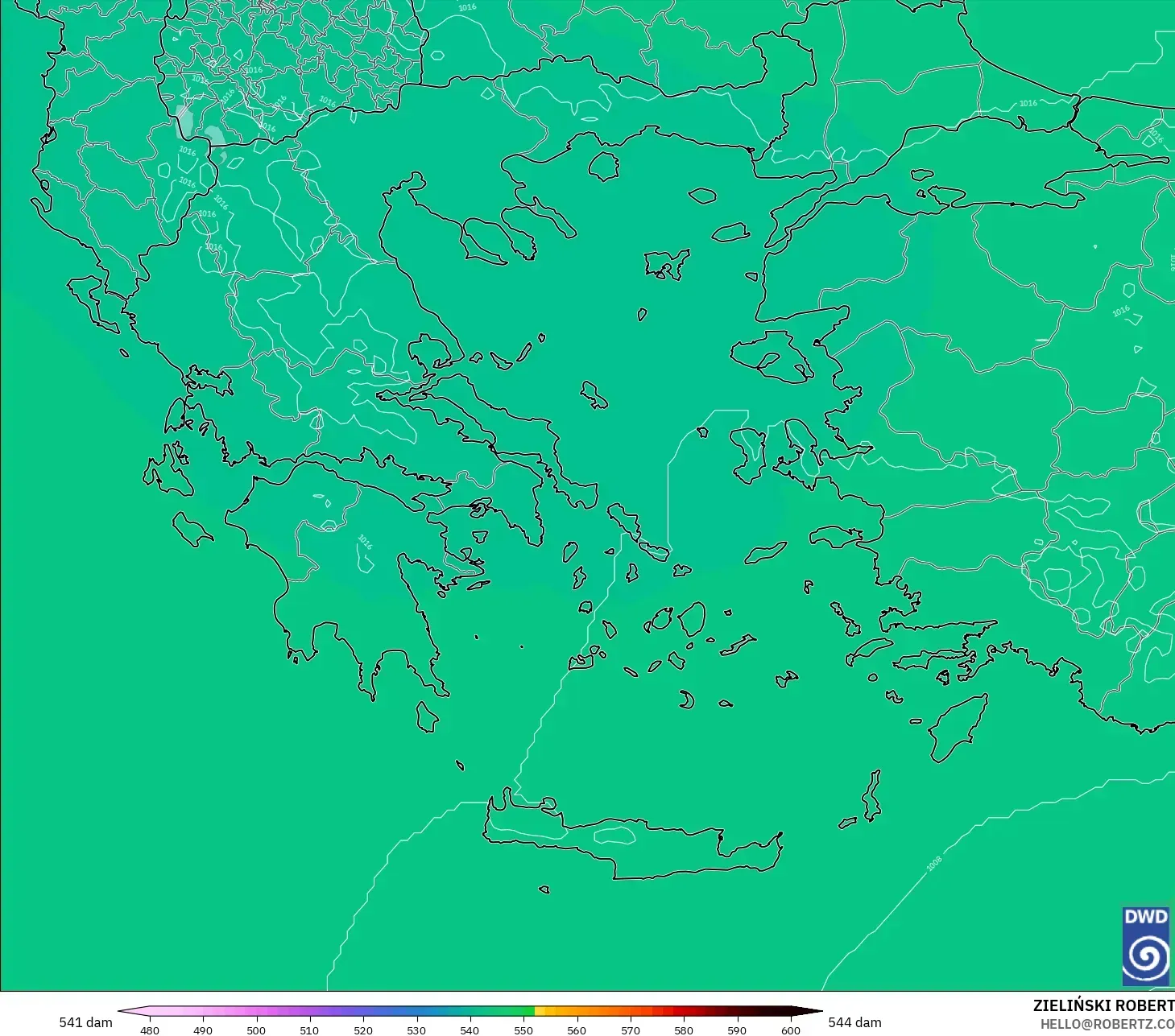 ICON model - Yunanistan, 500 hPa’da jeopotansiyel yükseklik