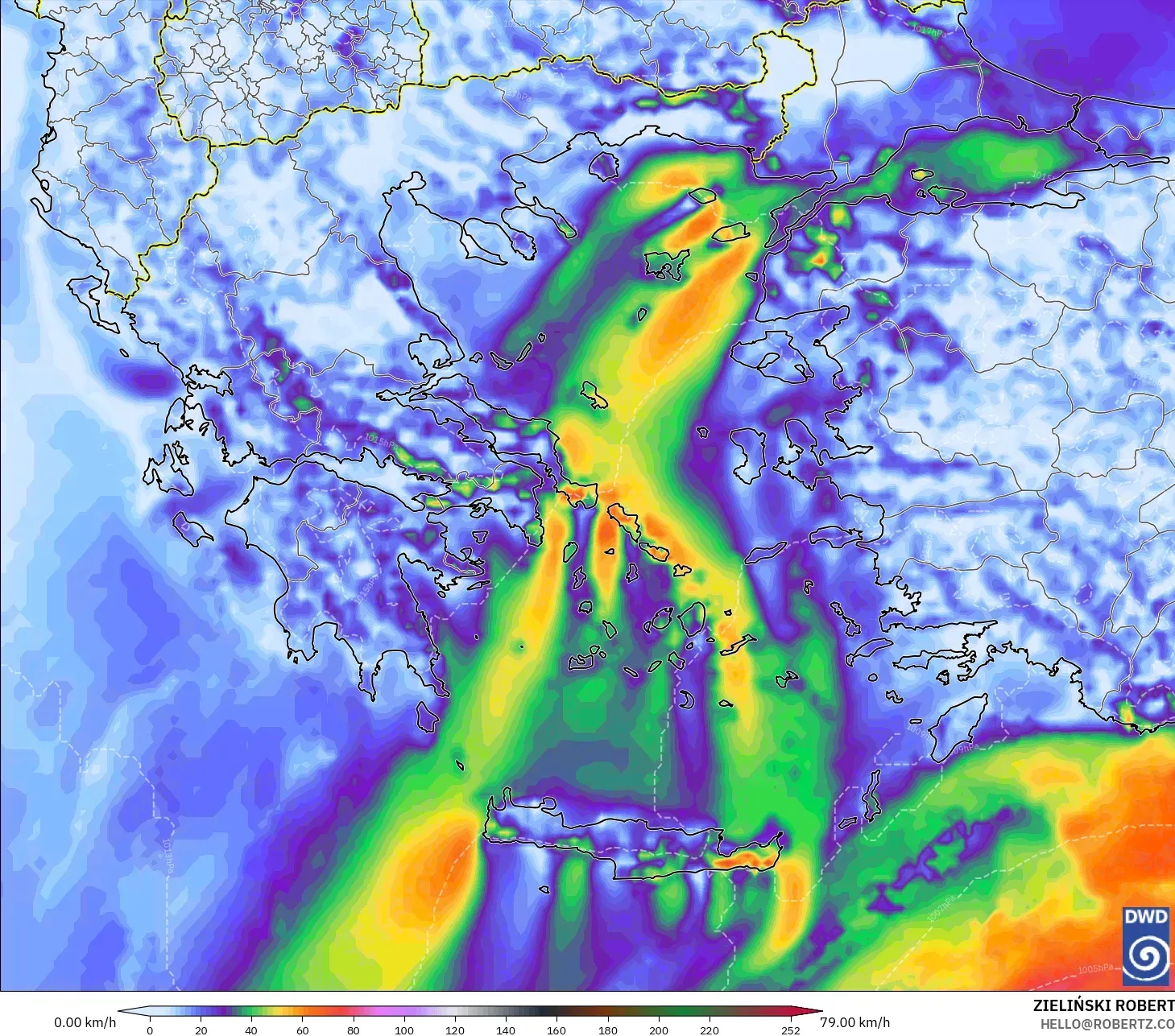 ICON model - Yunanistan, En Yüksek Rüzgâr