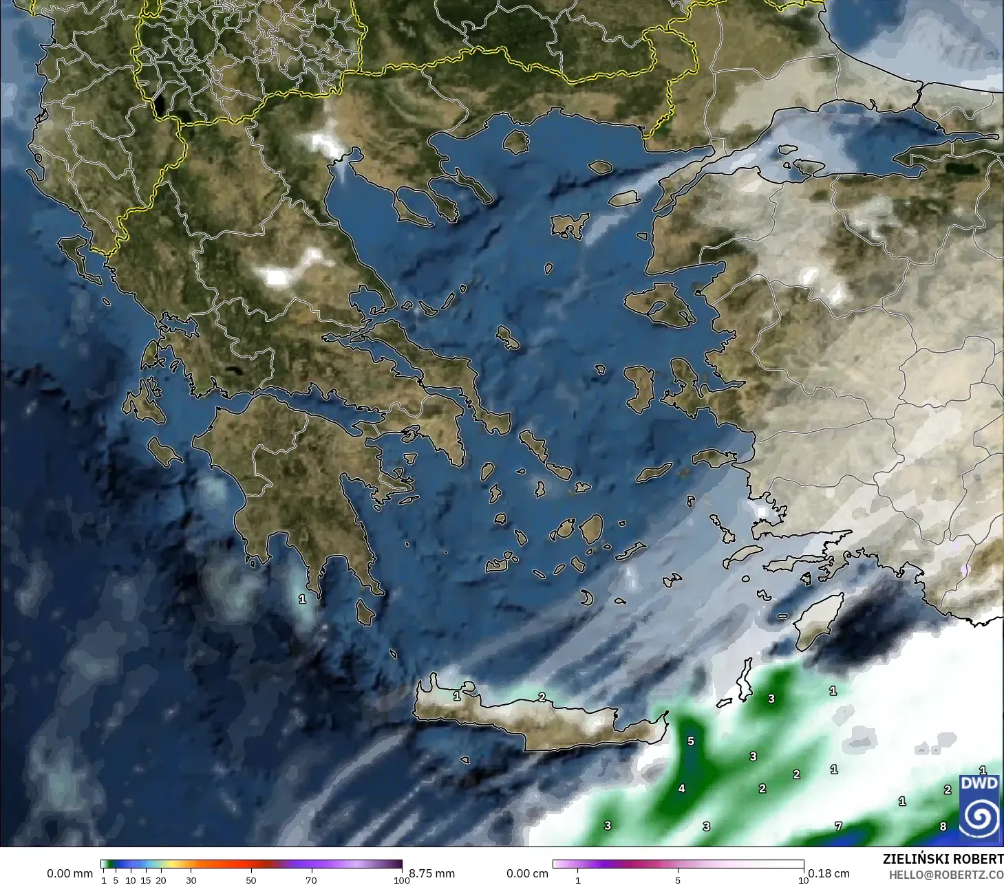 ICON model - Yunanistan, Yağış, Bulut ve Basınç
