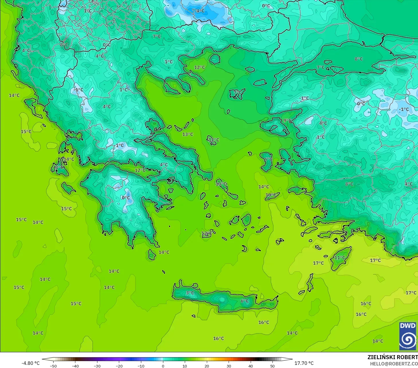 ICON model - Yunanistan, 2 m Sıcaklık
