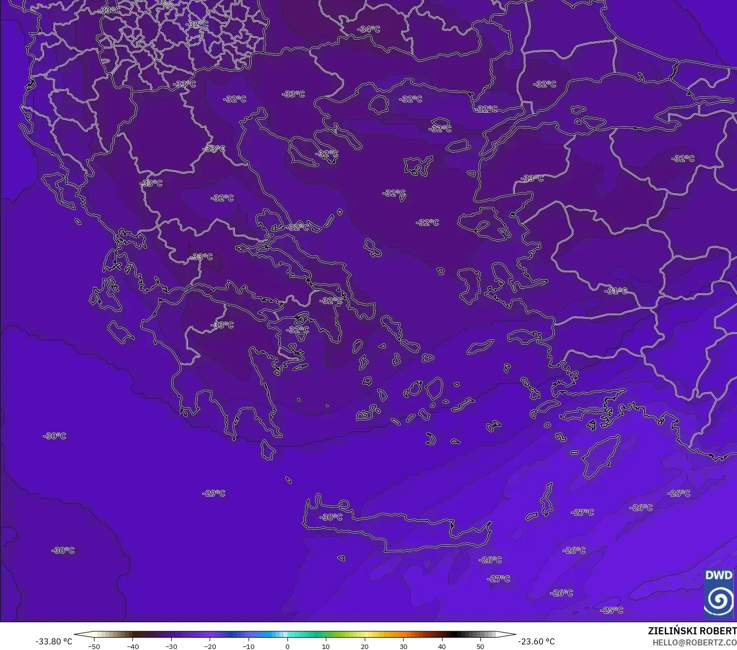 ICON model - Yunanistan, 500 hPa Sıcaklık