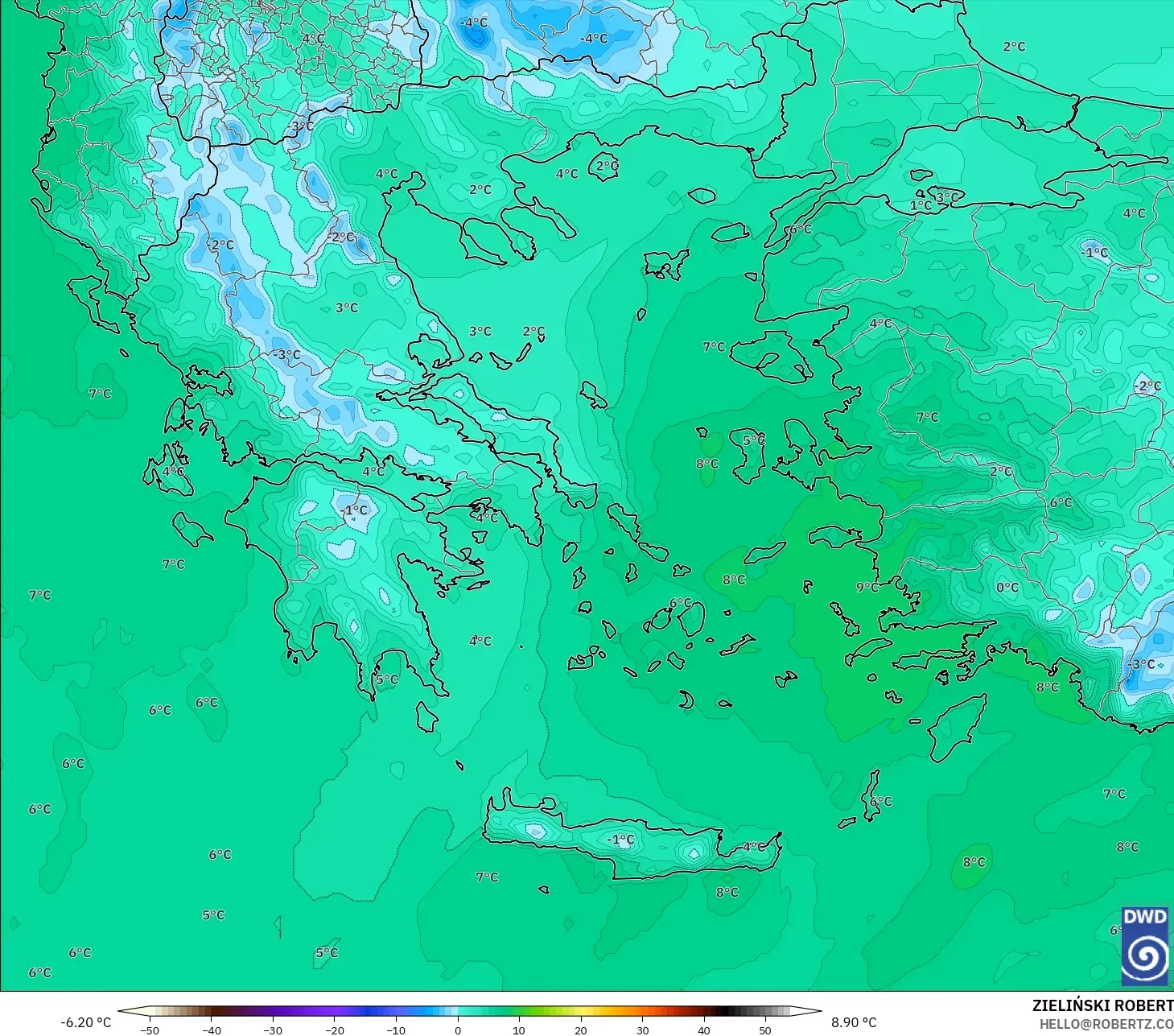 ICON model - Yunanistan, 850 hPa Sıcaklık