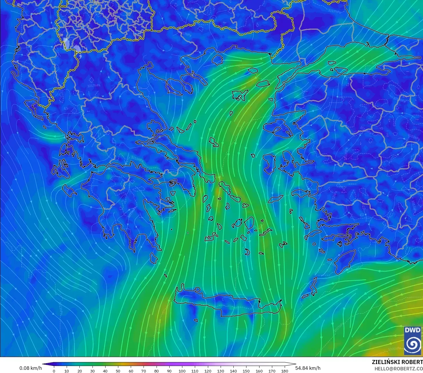 ICON model - Yunanistan, 10 m Rüzgâr