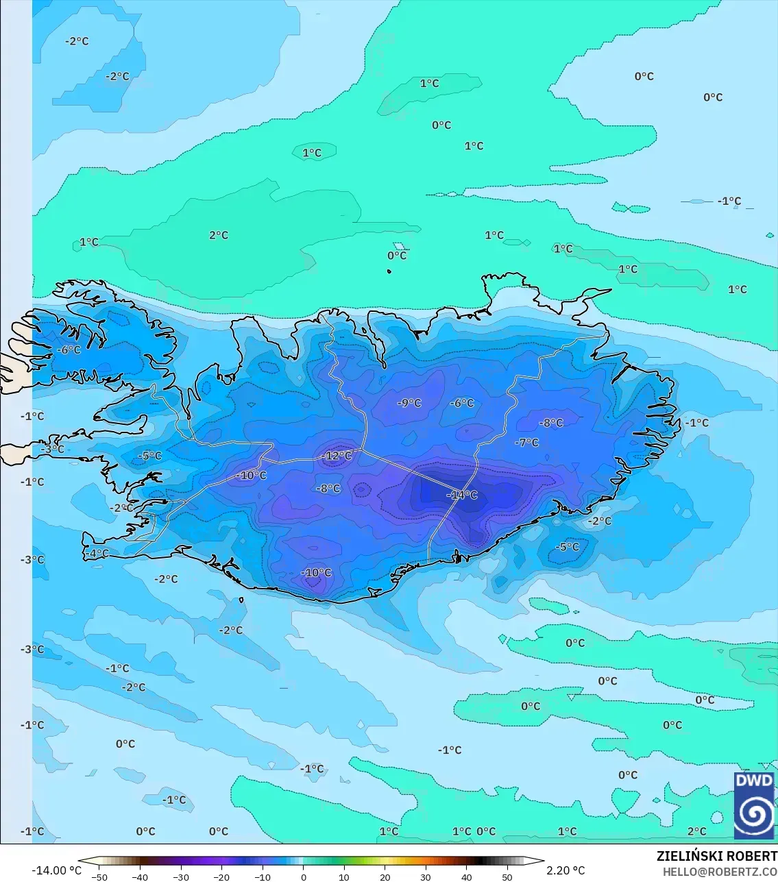 ICON model - İzlanda, 2 m Çiy Noktası