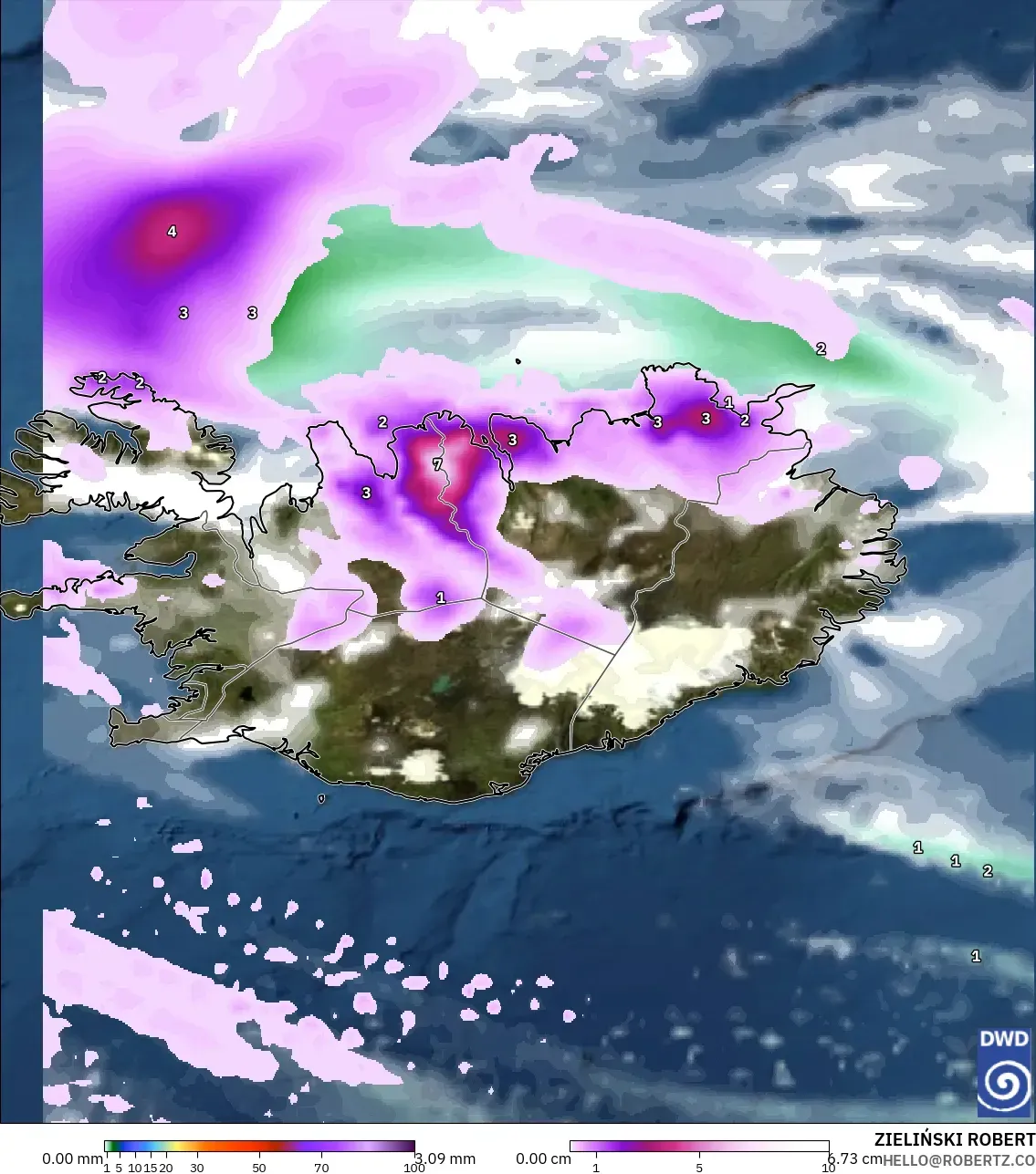 ICON model - İzlanda, Yağış, Bulut ve Basınç