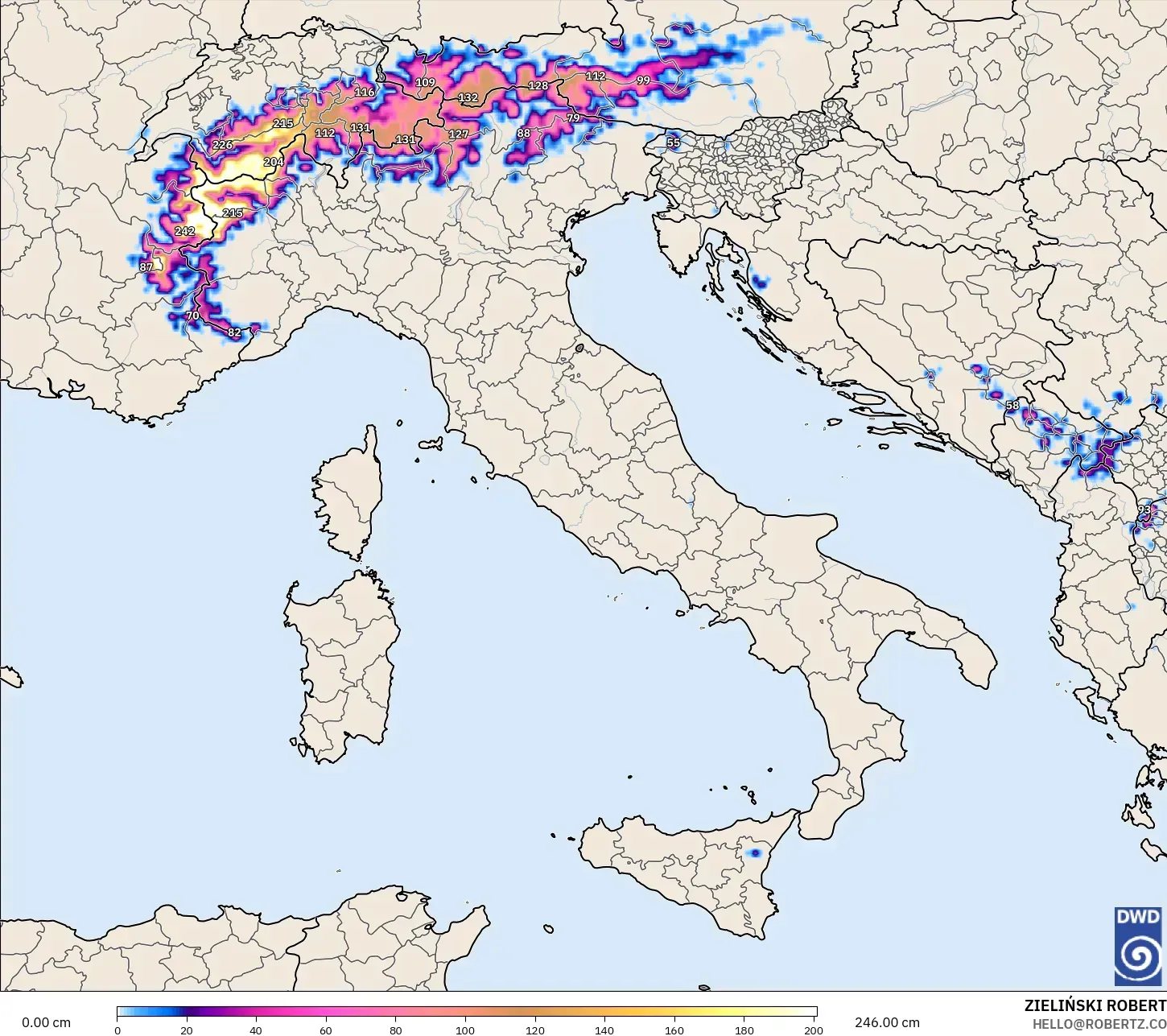 ICON model - İtalya, Kar Kalınlığı