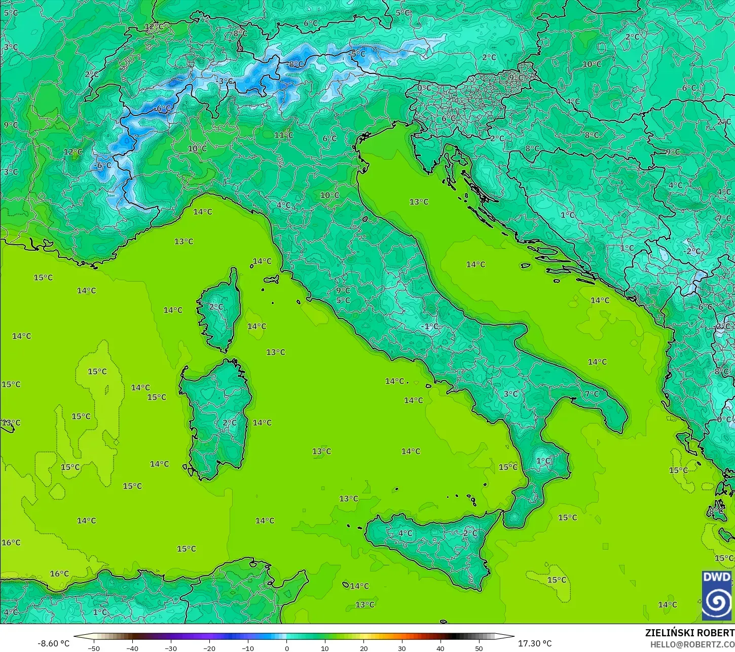 ICON model - İtalya, 2 m Sıcaklık