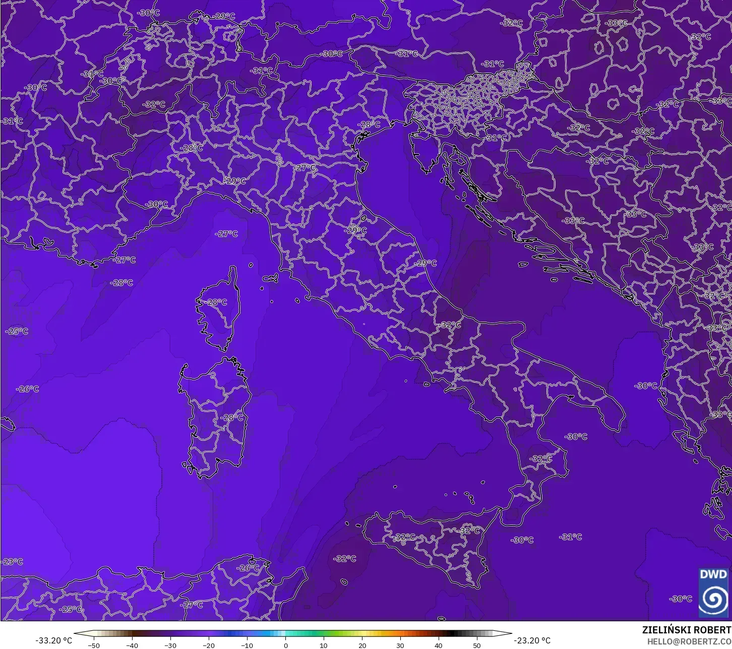 ICON model - İtalya, 500 hPa Sıcaklık