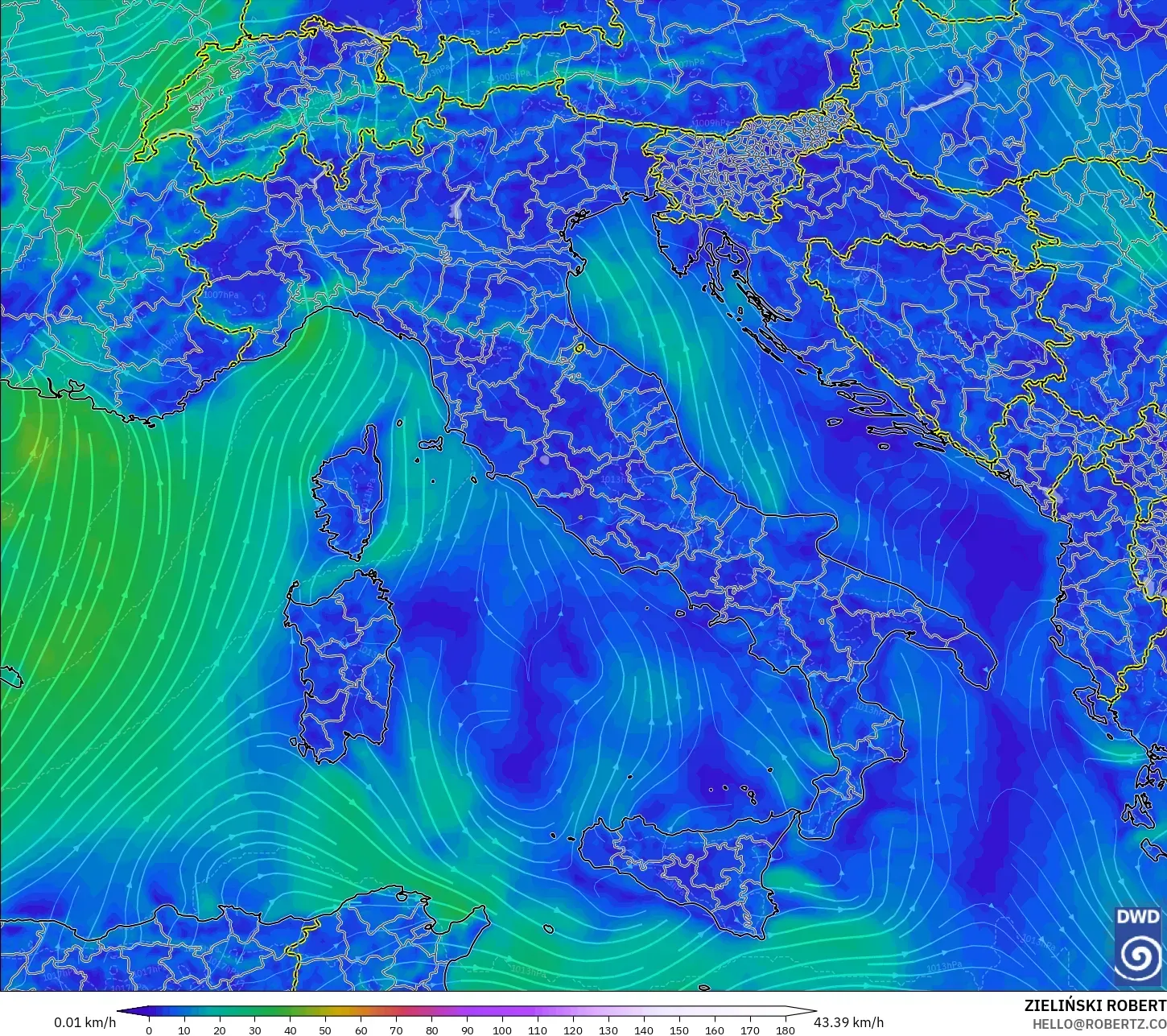 ICON model - İtalya, 10 m Rüzgâr