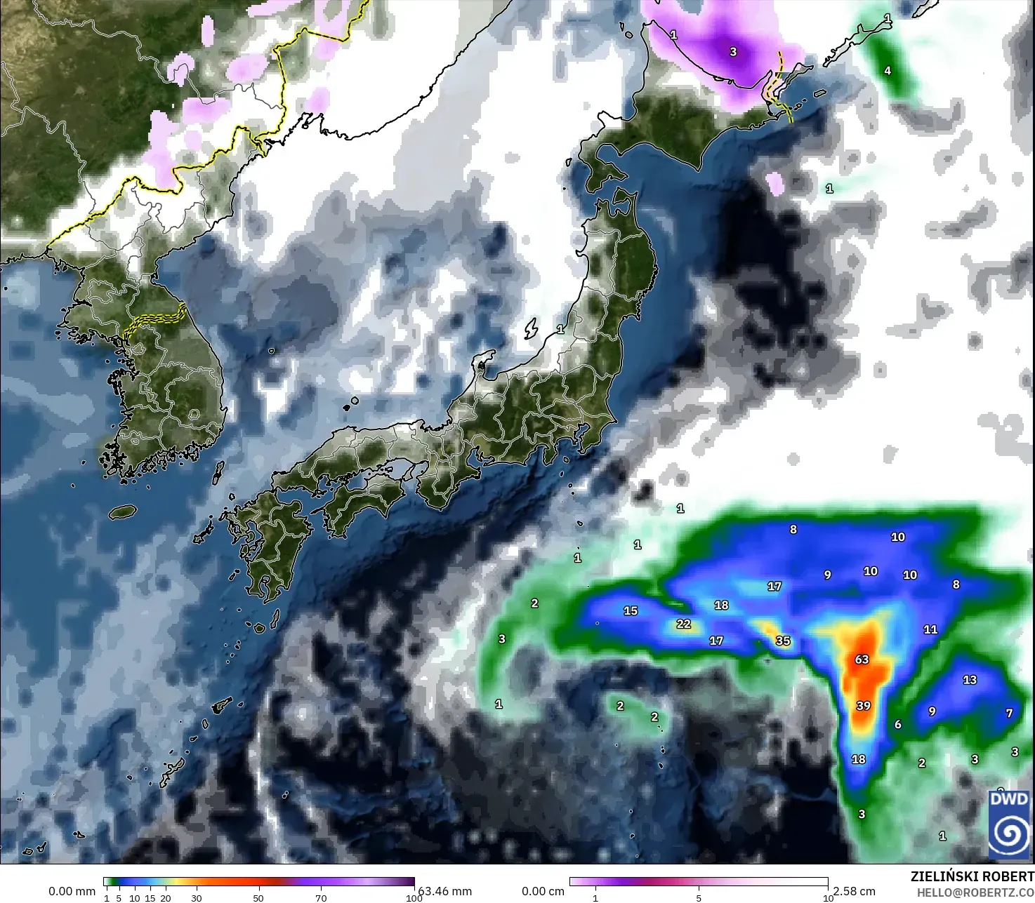 ICON model - Japonya, Yağış, Bulut ve Basınç