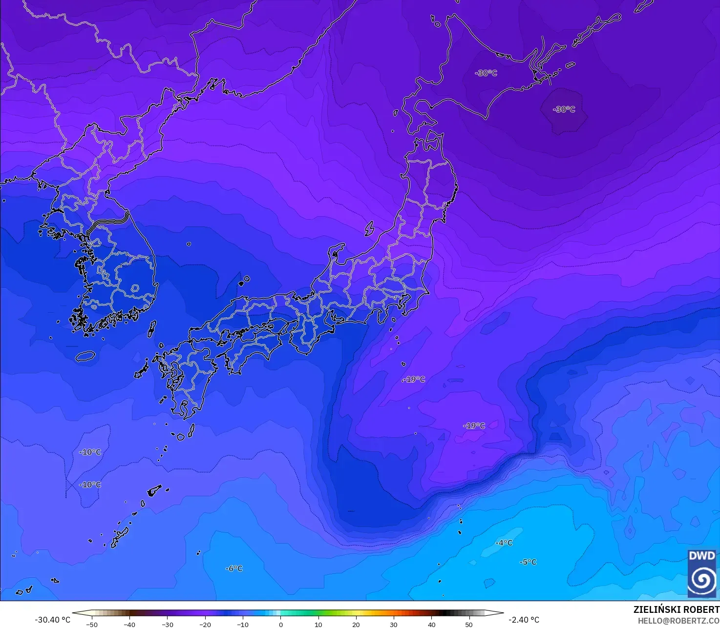 ICON model - Japonya, 500 hPa Sıcaklık