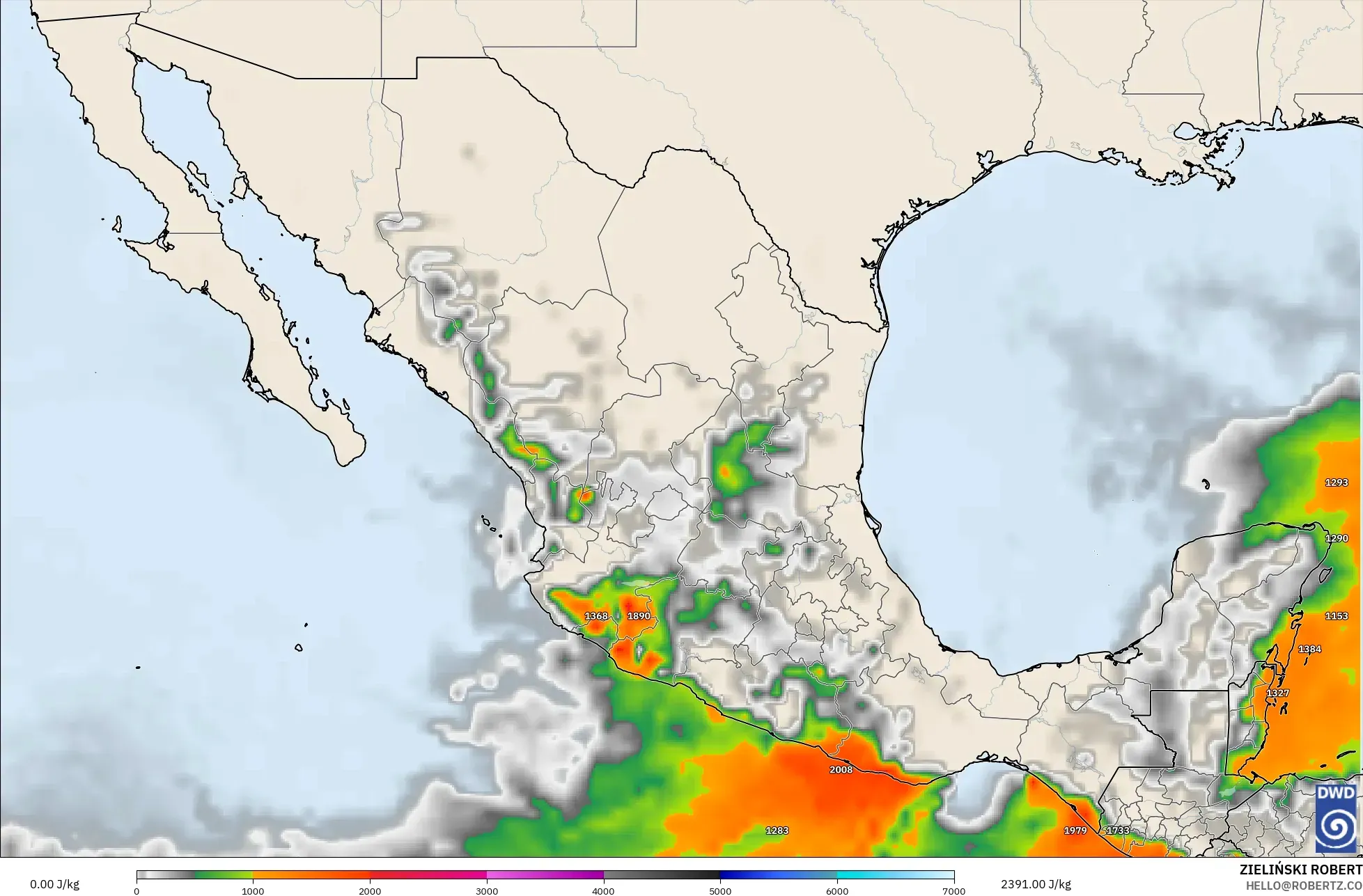 ICON model - Meksika, CAPE