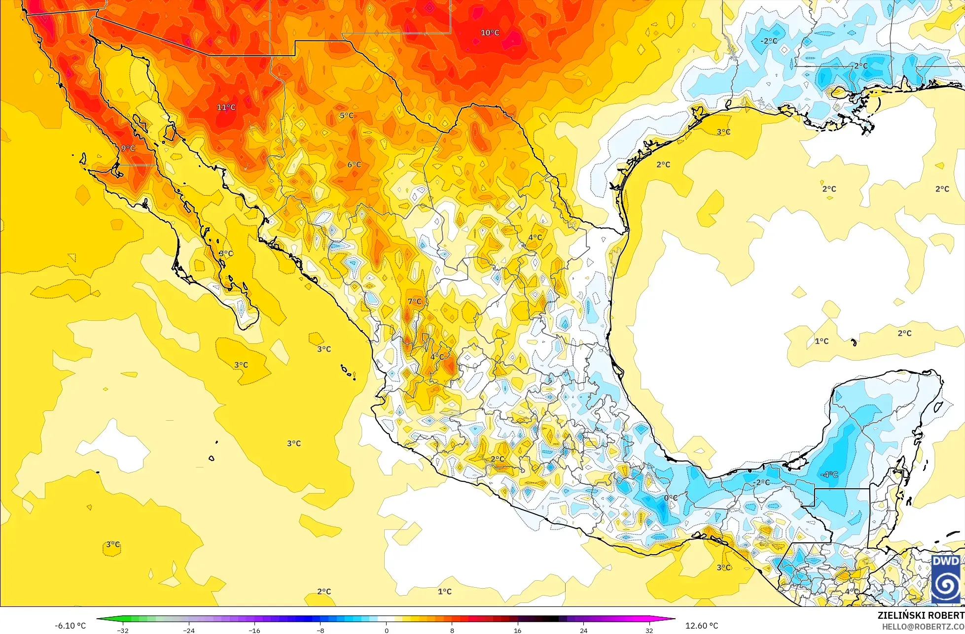 ICON model - Meksika, 2 m Sıcaklık Anomalisi
