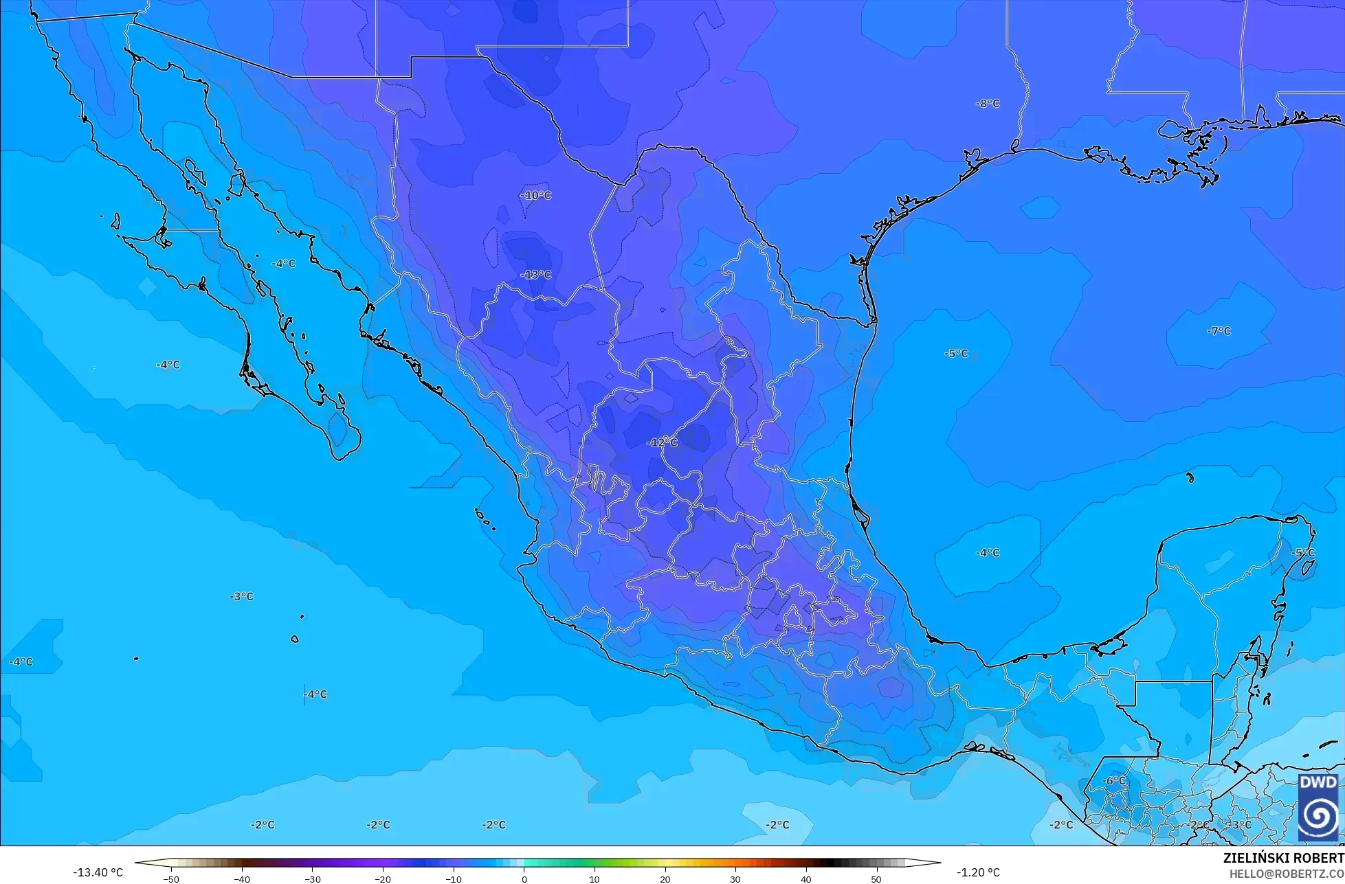 ICON model - Meksika, 500 hPa Sıcaklık