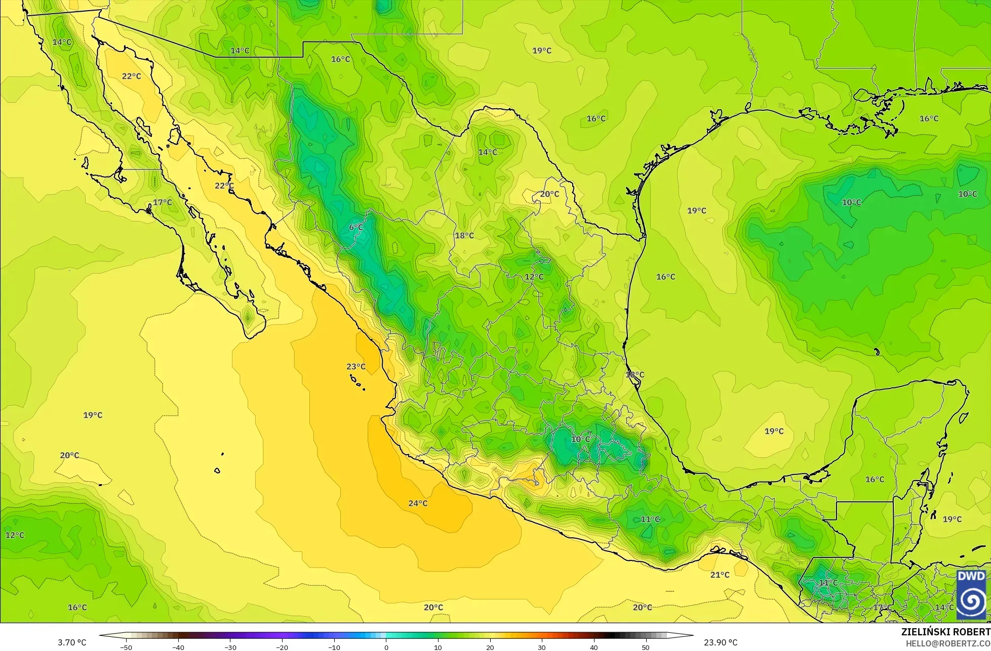 ICON model - Meksika, 850 hPa Sıcaklık