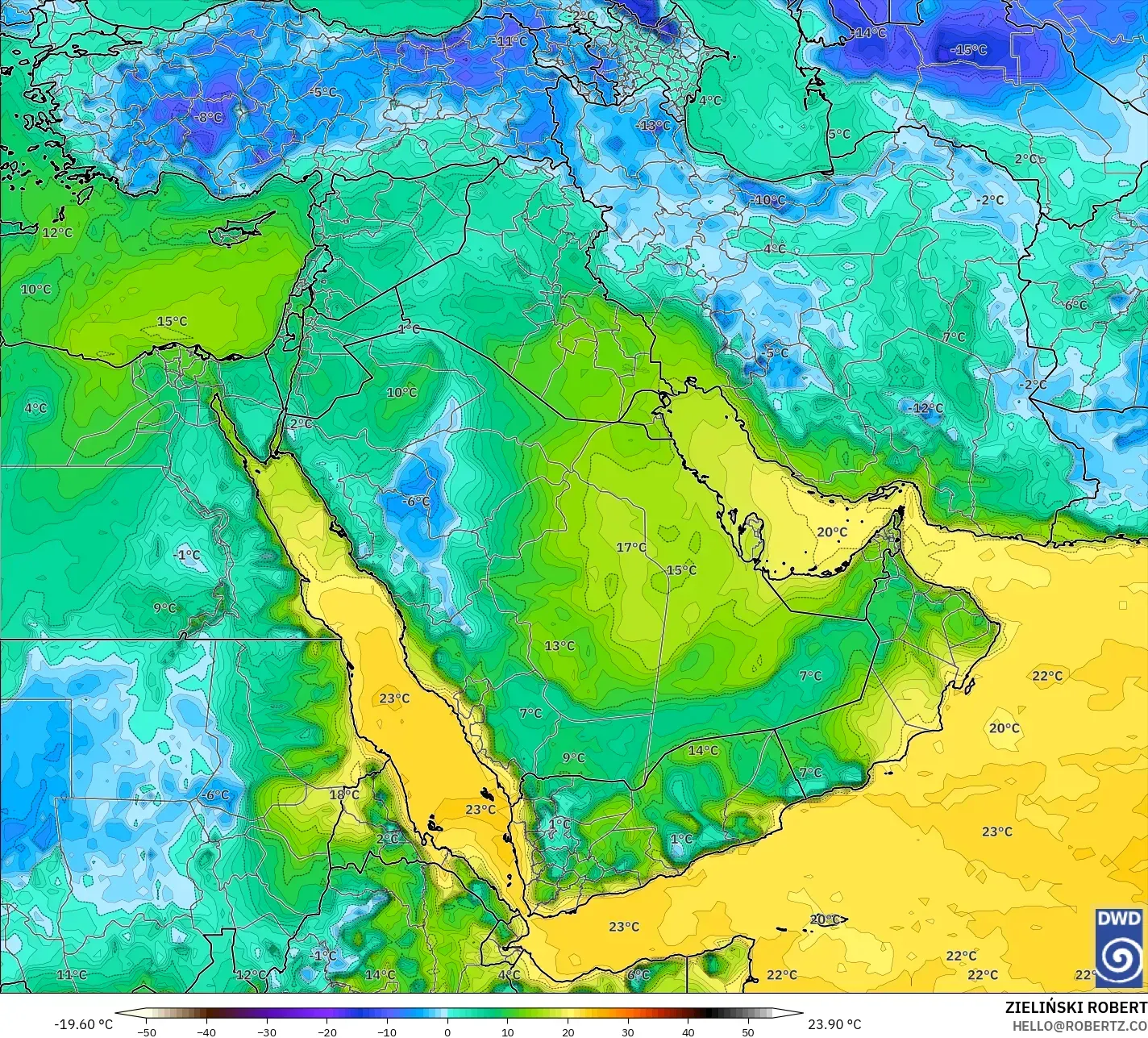 ICON model - Orta Doğu, 2 m Çiy Noktası