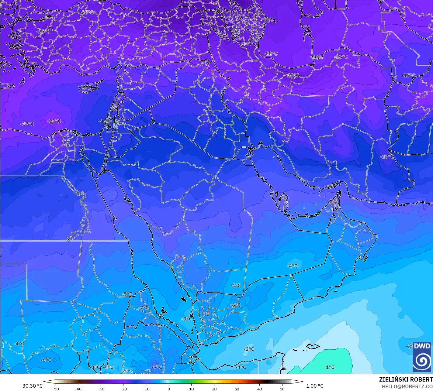 ICON model - Orta Doğu, 500 hPa Sıcaklık