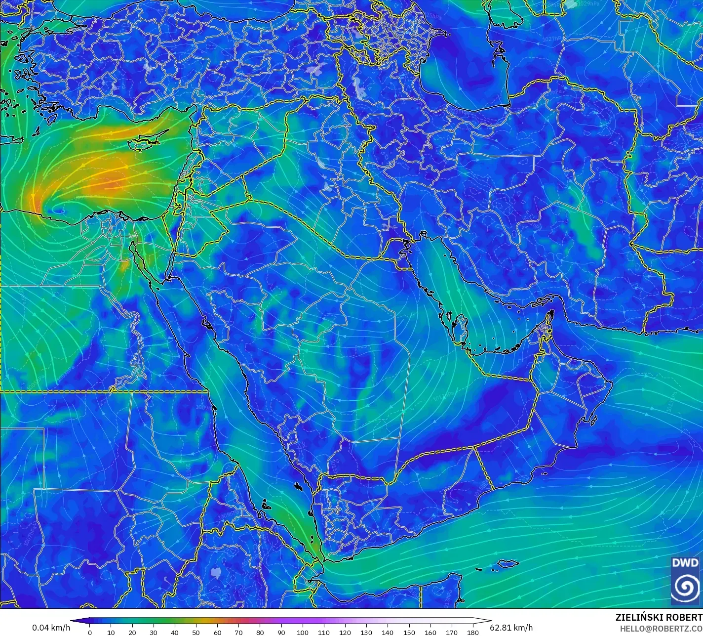 ICON model - Orta Doğu, 10 m Rüzgâr