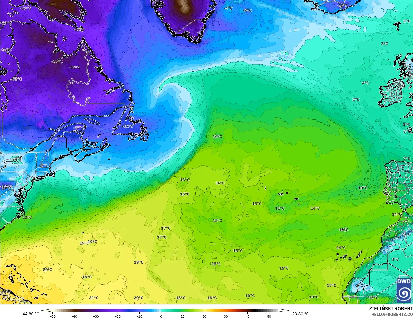 ICON model - Kuzey Atlantik, 2 m Çiy Noktası