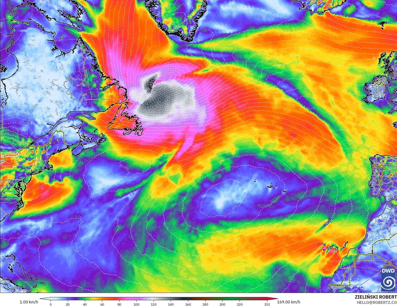 ICON model - Kuzey Atlantik, En Yüksek Rüzgâr