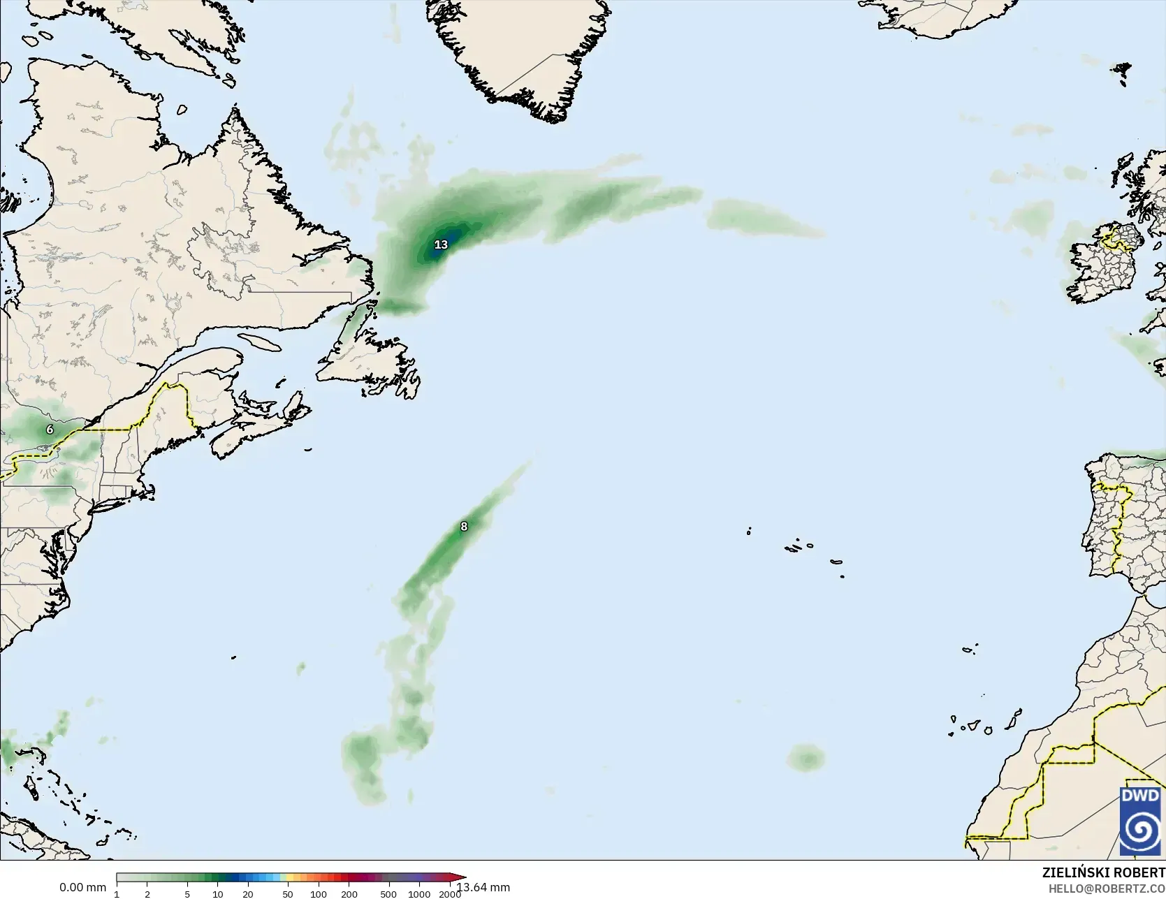 ICON model - Kuzey Atlantik, Yağış Birikimi