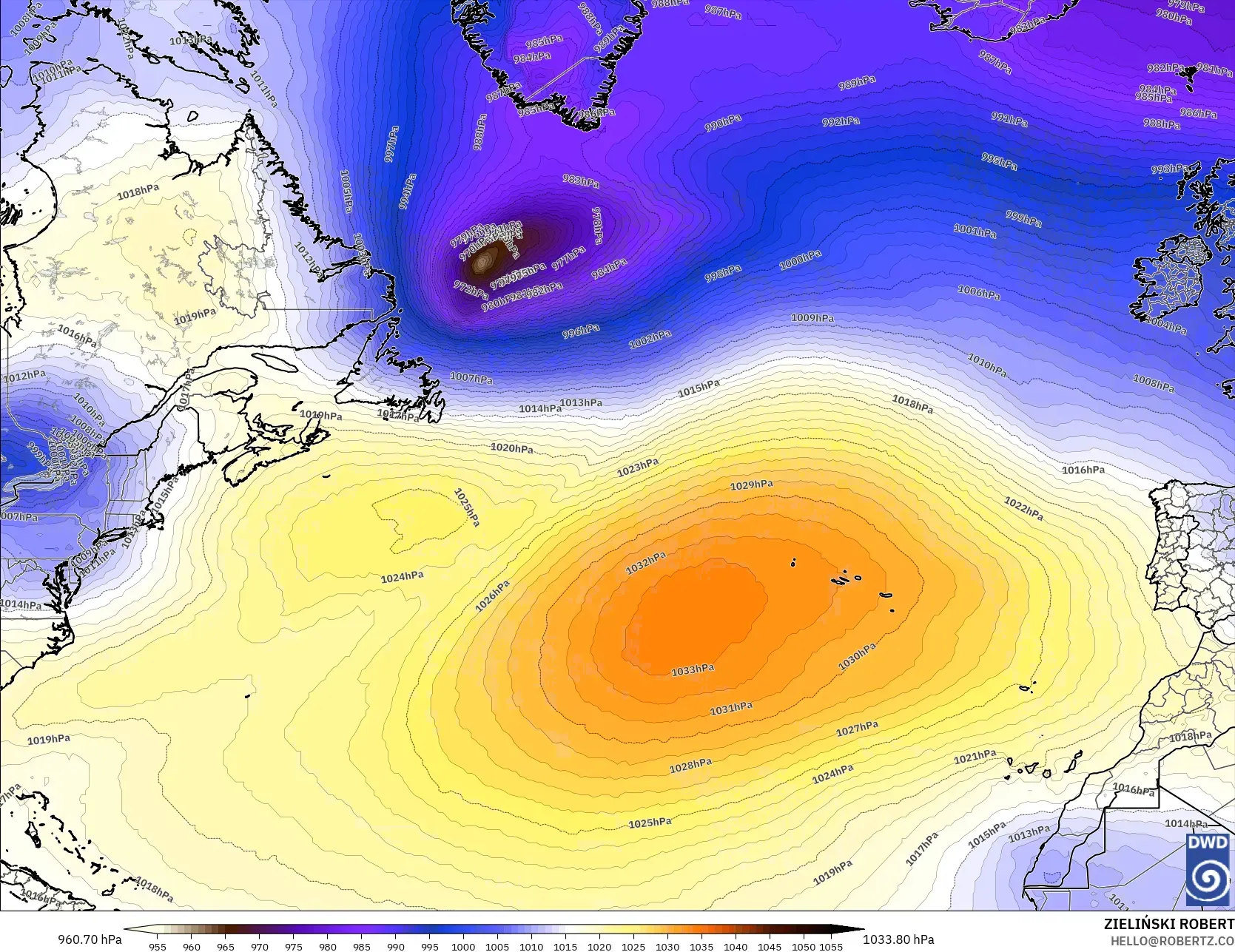 ICON model - Kuzey Atlantik, Basınç