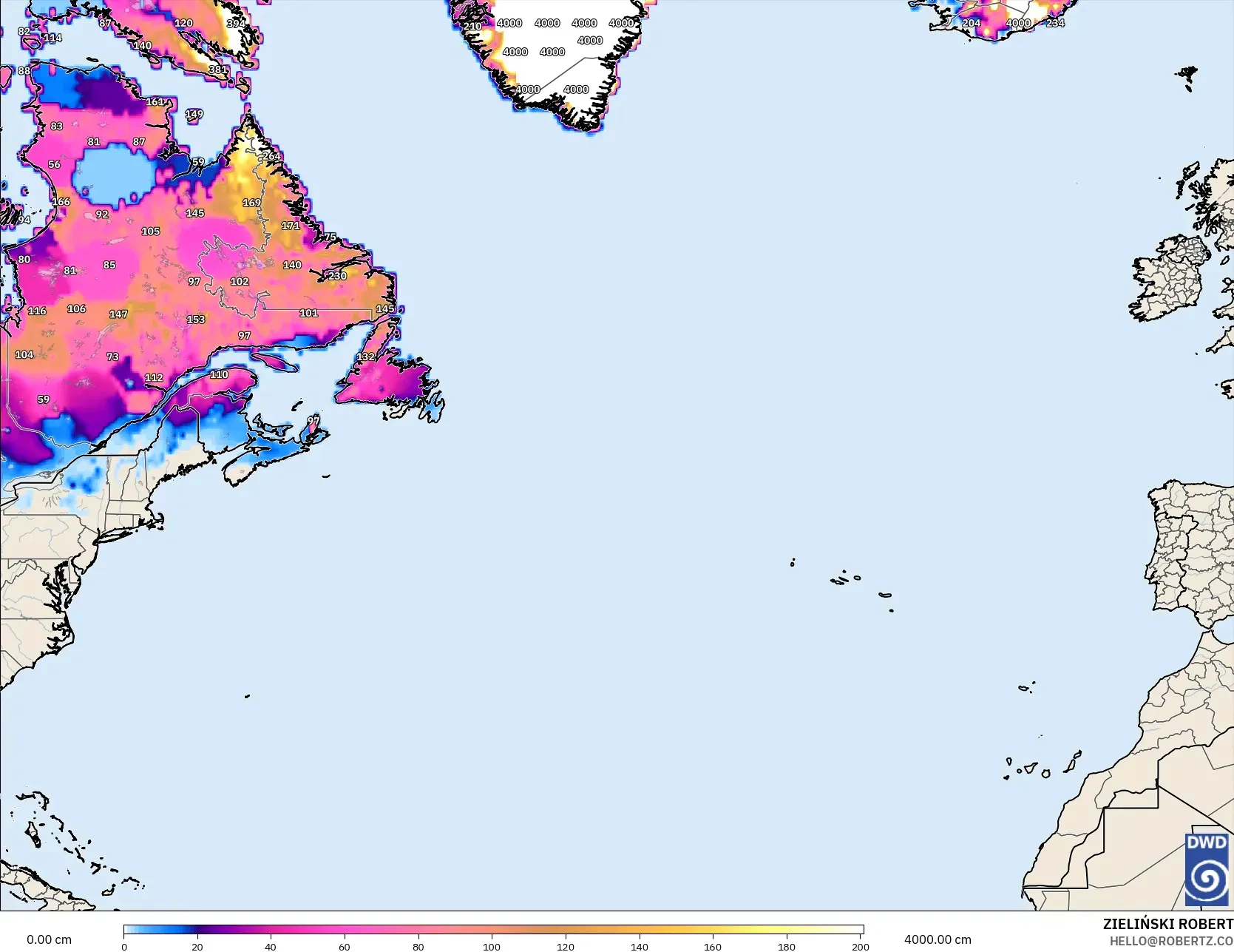 ICON model - Kuzey Atlantik, Kar Kalınlığı