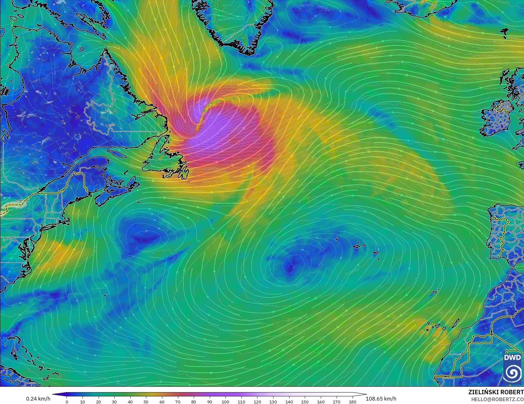 ICON model - Kuzey Atlantik, 10 m Rüzgâr