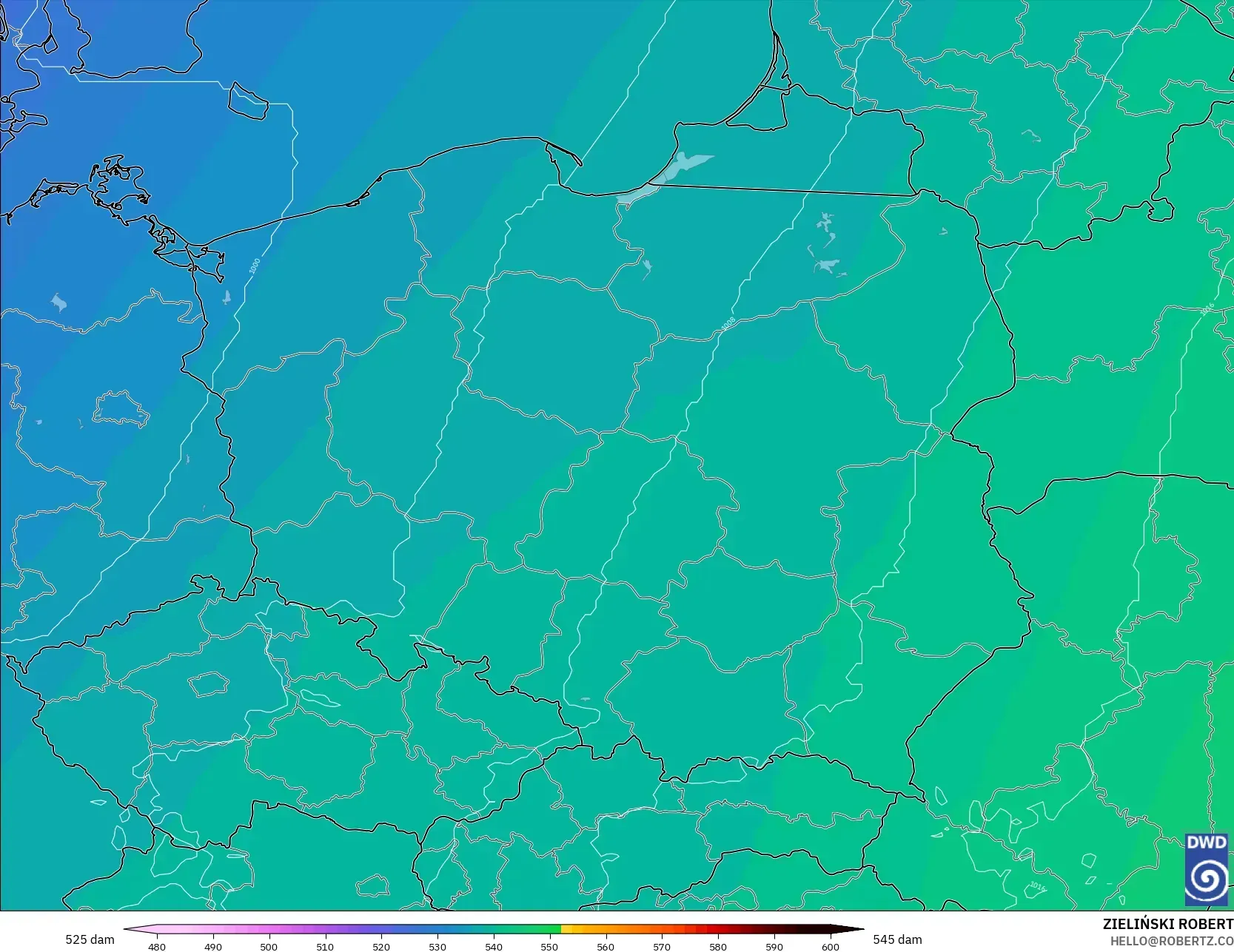 ICON model - Polonya, 500 hPa’da jeopotansiyel yükseklik