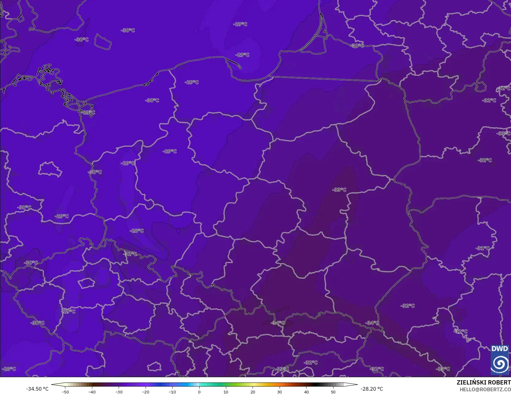ICON model - Polonya, 500 hPa Sıcaklık