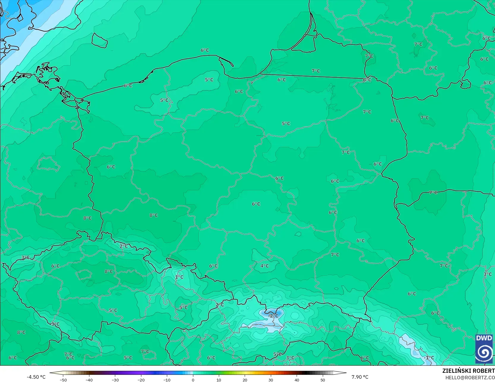 ICON model - Polonya, 850 hPa Sıcaklık