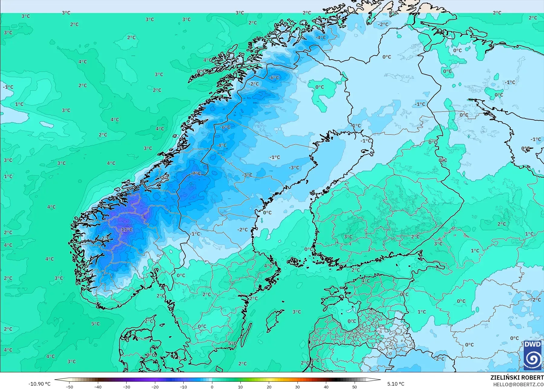 ICON model - İskandinavya, 2 m Çiy Noktası